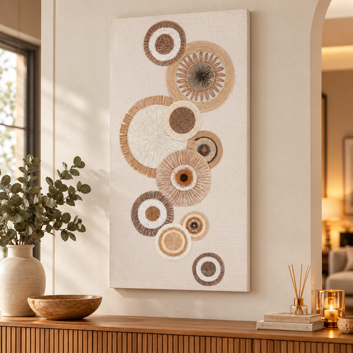 Leinwandbild Circlia Beige Braun abstrakte Kreise 50 x 100 cm