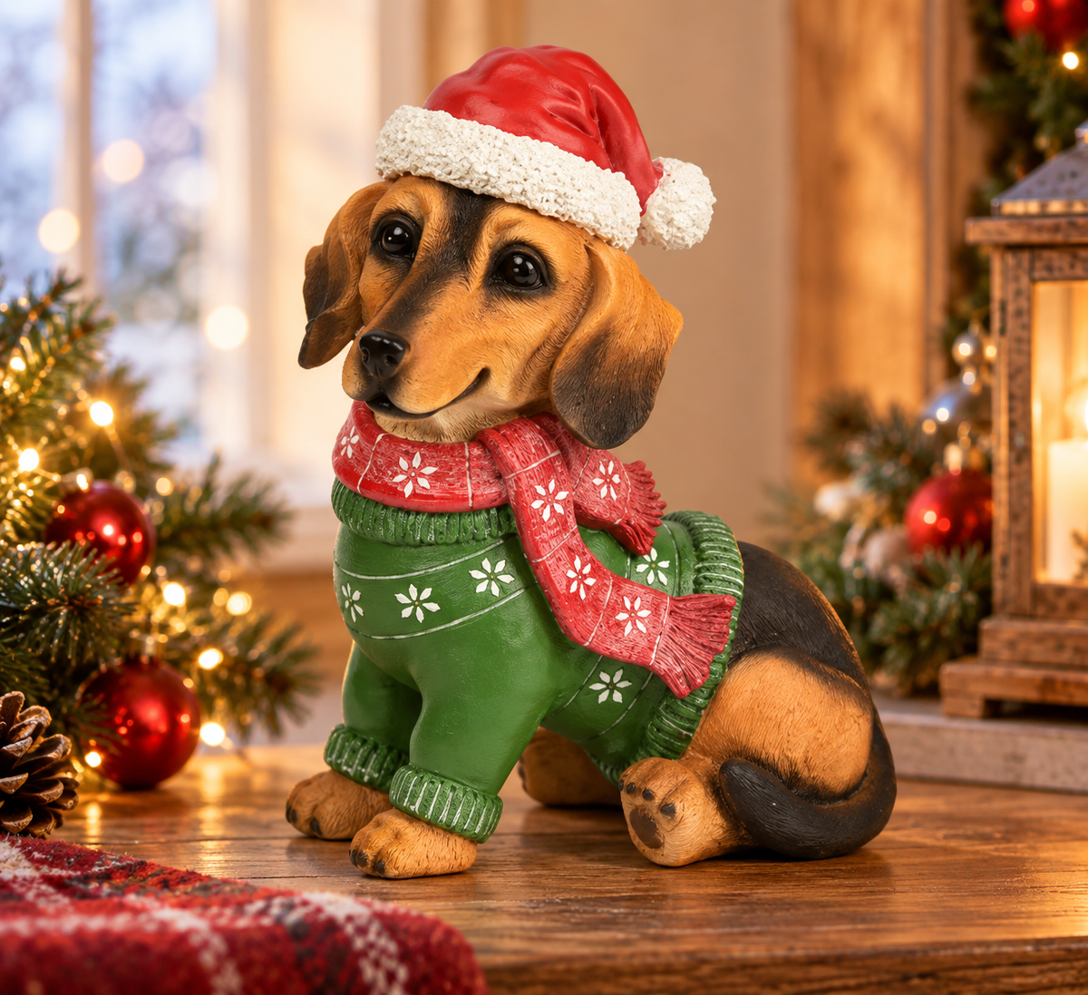 Dekofigur Weihnachtsdackel Festtagsfreund grün 29 cm