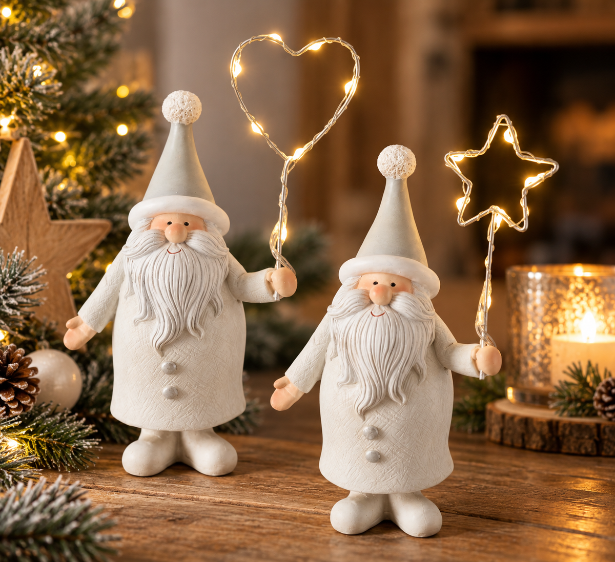 LED Weihnachtsmann Renato 2er Set weiß 17 cm