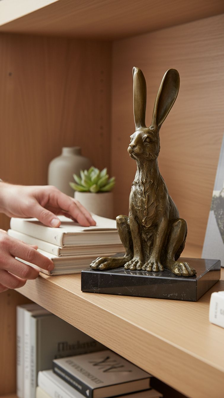 Skulptur Waldhase in bronze sitzend 21 cm