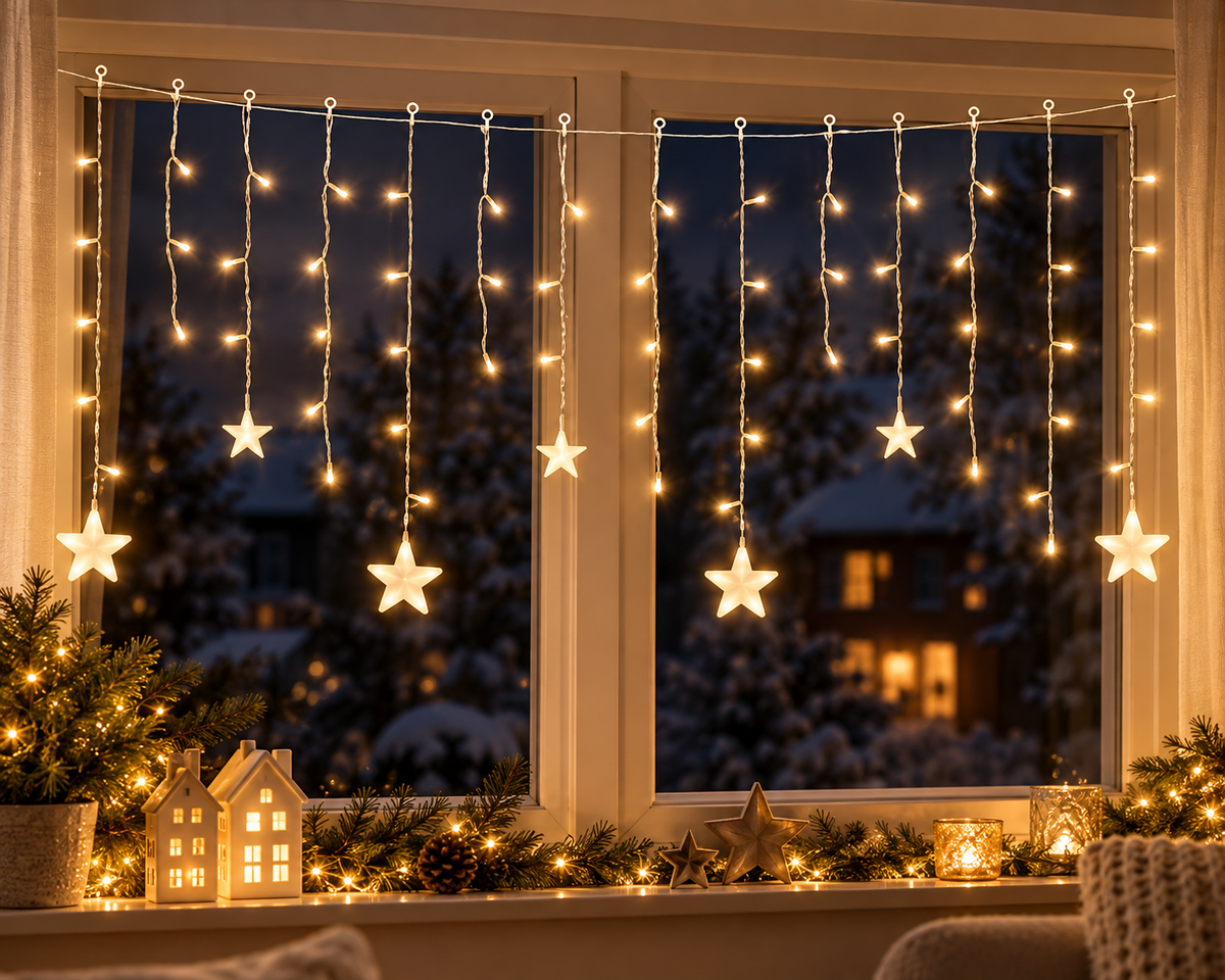 LED Fenstervorhang Sternenfunkeln warmweiß 120 × 75 cm