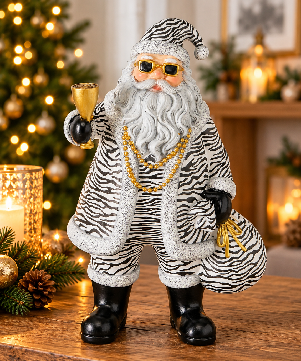 Weihnachtsmann Animal Zebra-Look Schwarz Weiß 30,5 cm