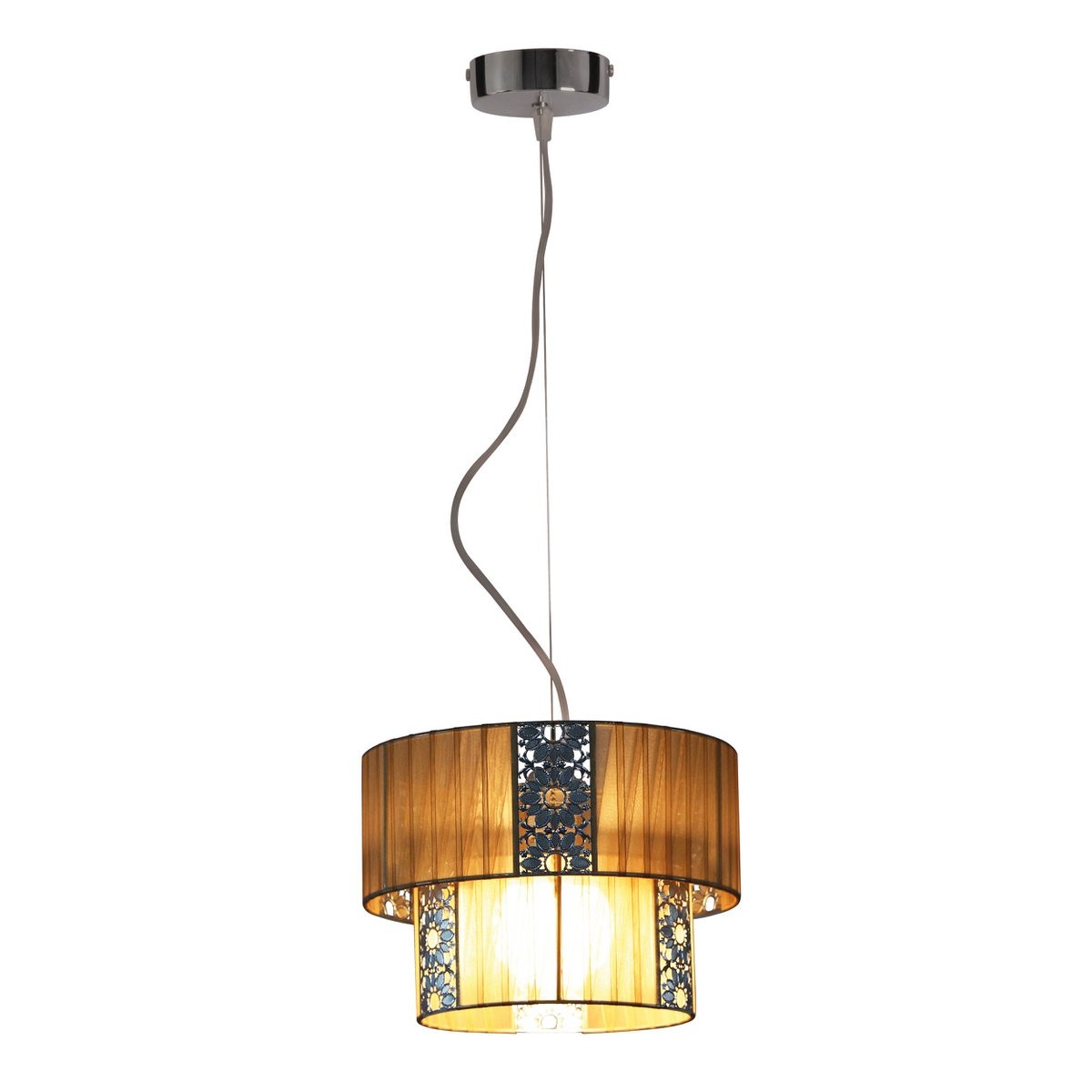 Die Pendelleuchte "PORI" bis zu 120 cm hoch, Ø 30 cm, aus Metall und Polyester, Farbe Cappuccino, E27-Fassung