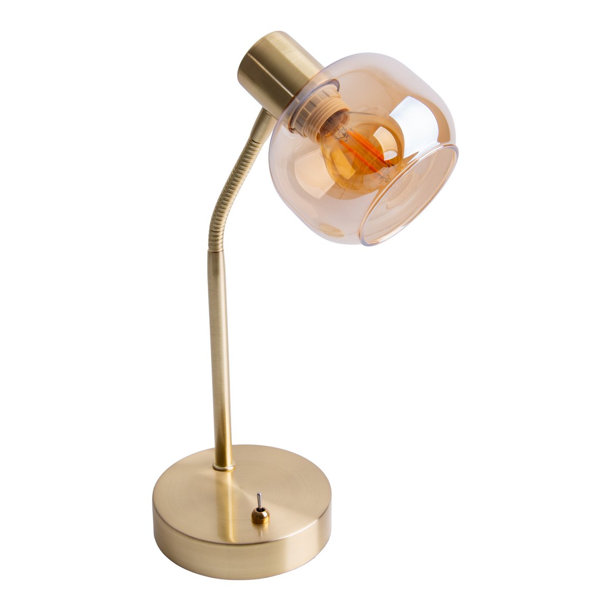 Tischleuchte "LIBBY", klassische Tischlampe aus messingfarbenem Metall und getöntem Glas in Amber, mit E14-Fassung, für Esszimmer, Wohnzimmer, Diele oder Büro, 34 cm hoch