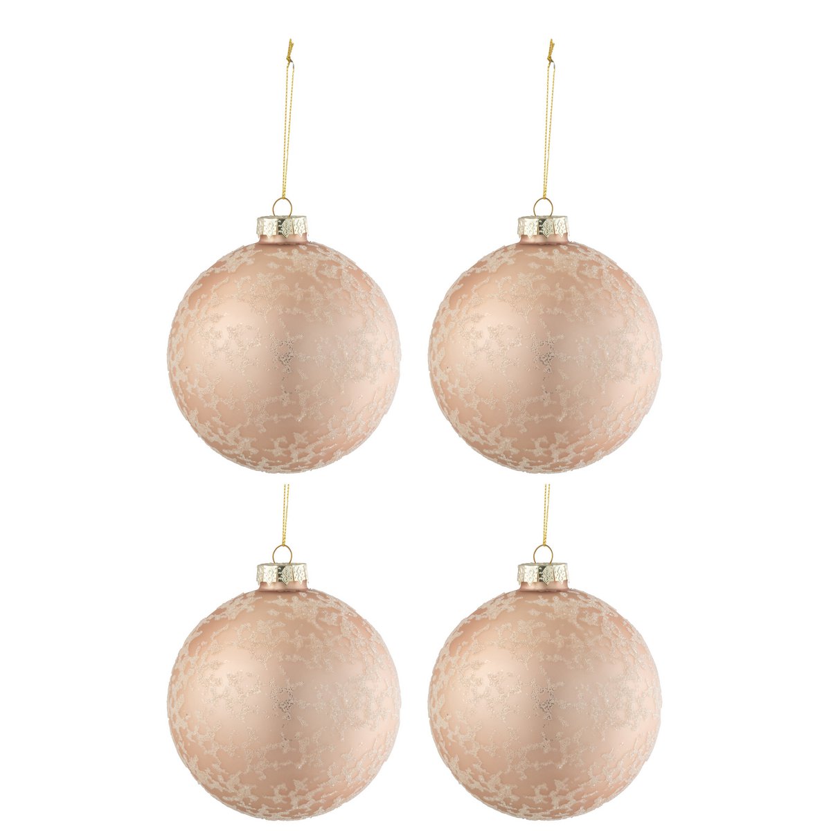 Box mit 4 Weihnachtskugeln aus Zuckerglas, matt, hellrosa, groß