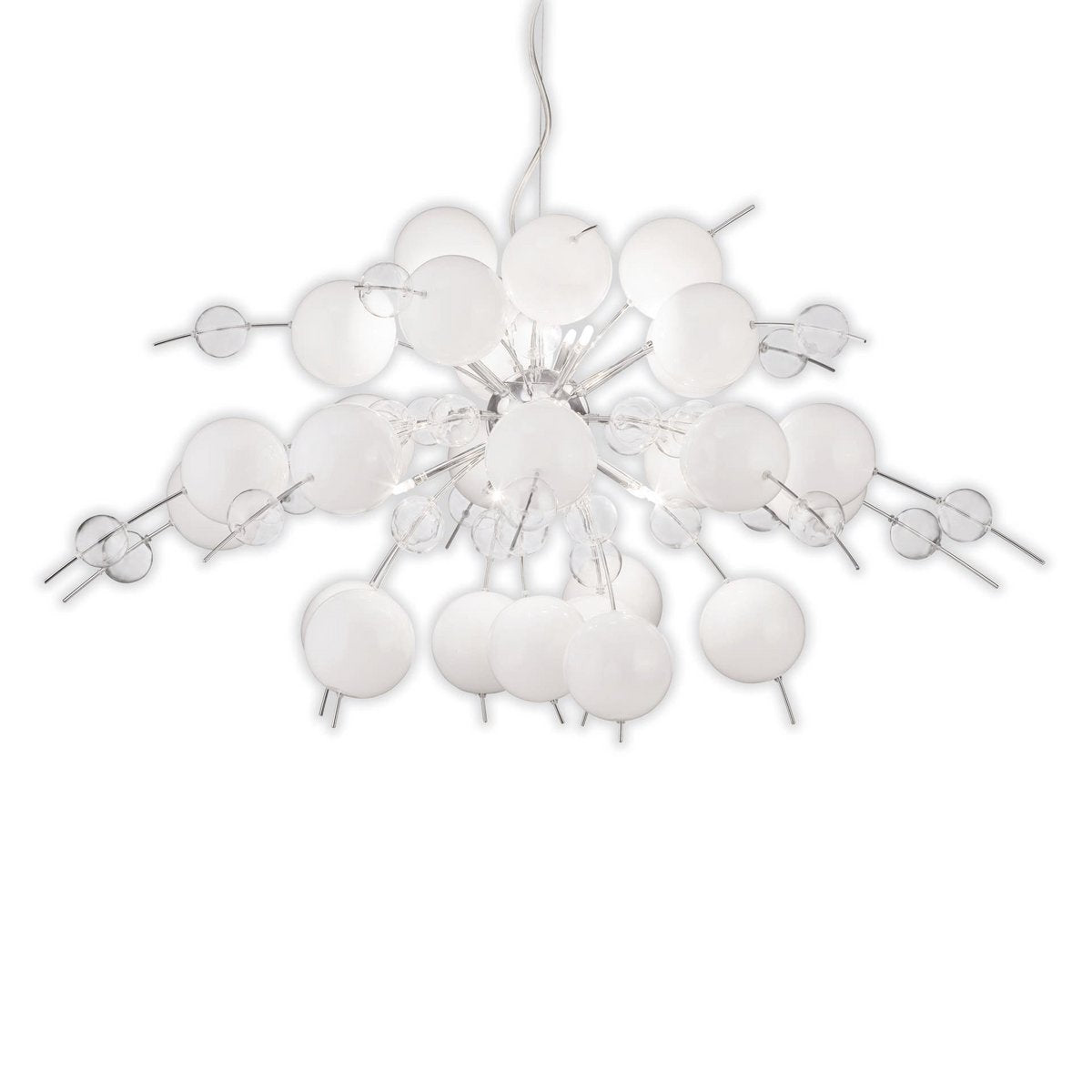 Pendelleuchte "EXPLOSION" weiß, aus Metall und Glas, G9 Fassungen, Hängelampe für Esszimmer, Wohnzimmer, Diele oder Büro, Øca. 98 cm