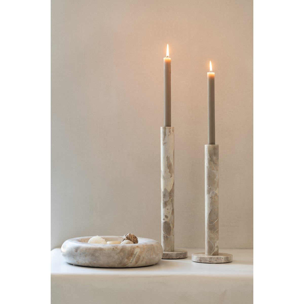 3er-Set Kerzenhalter Marmor Beige
