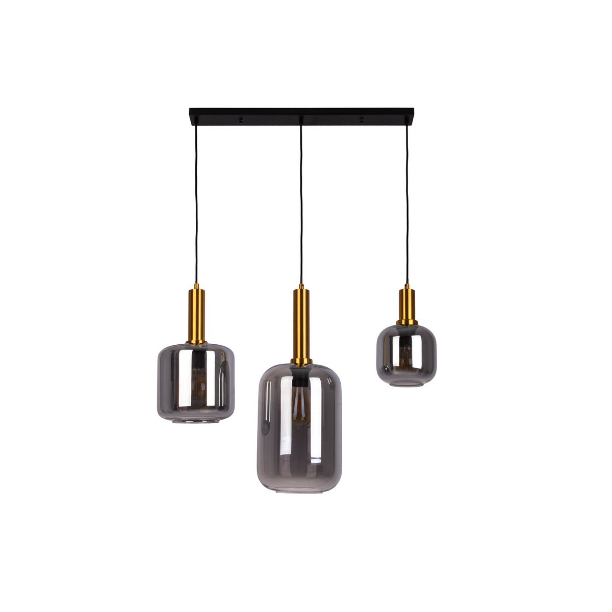 3er Pendelleuchte "FUMO", Pendellampe aus Metall und Glas in Schwarz, mit E14-Fassung, für Esszimmer, Wohnzimmer, Diele oder Büro, Hängelampe 82 cm lang