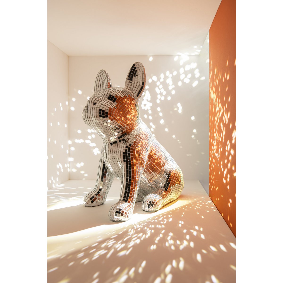 Dekofigur Disco Bulldogge Silber Spiegel Mosaik 33 cm