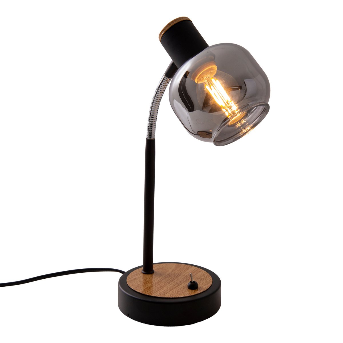 Tischleuchte "FUMOSO", Tischlampe aus Metall und Glas in Schwarz,, mit E14-Fassung, für Esszimmer, Wohnzimmer, Diele oder Büro, Tischlampe 34 cm hoch
