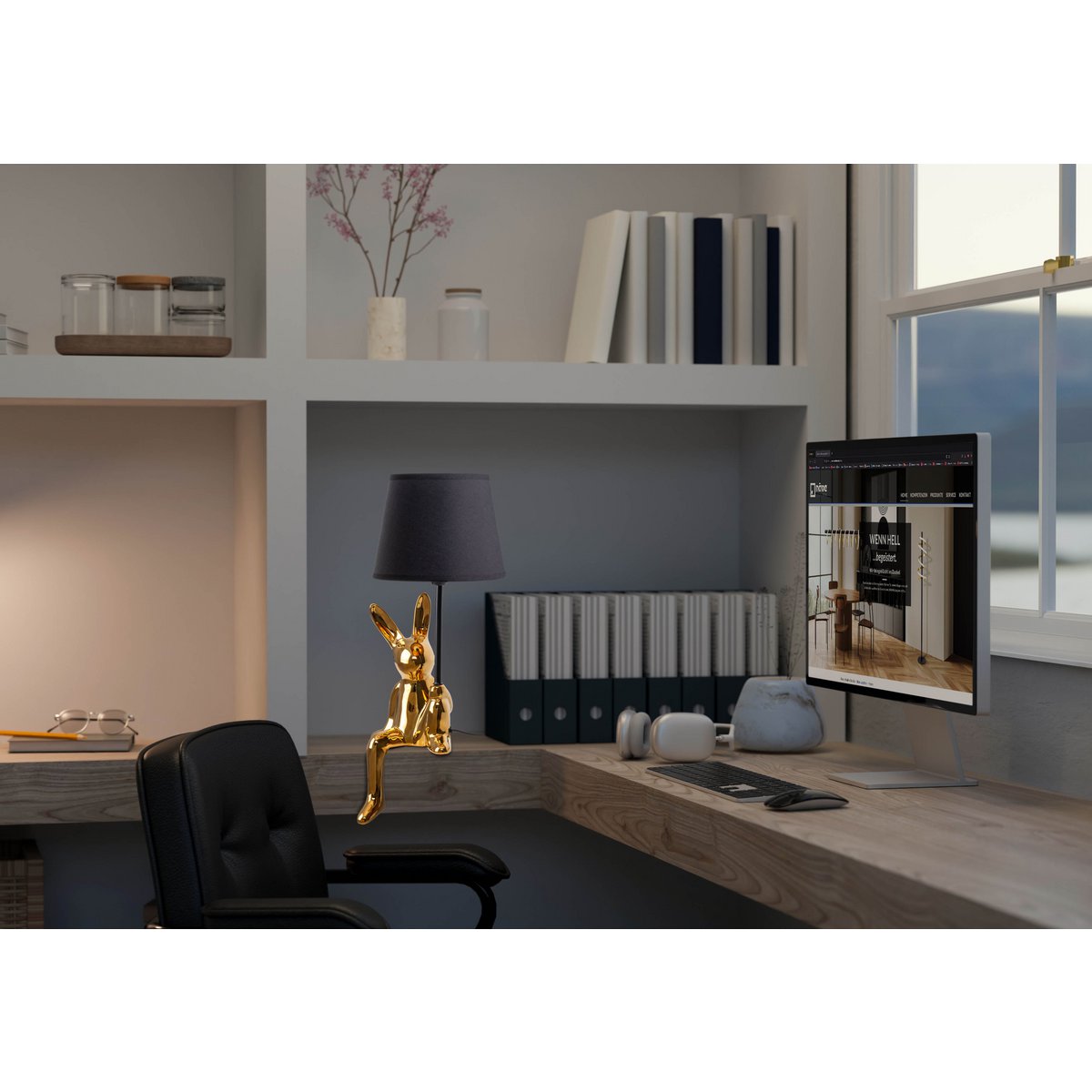 Tischleuchte "HELGE" Ø 18 cm, Höhe ca. 45 cm, aus Keramik in Schwarz und Gold, schwarzer Textilschirm