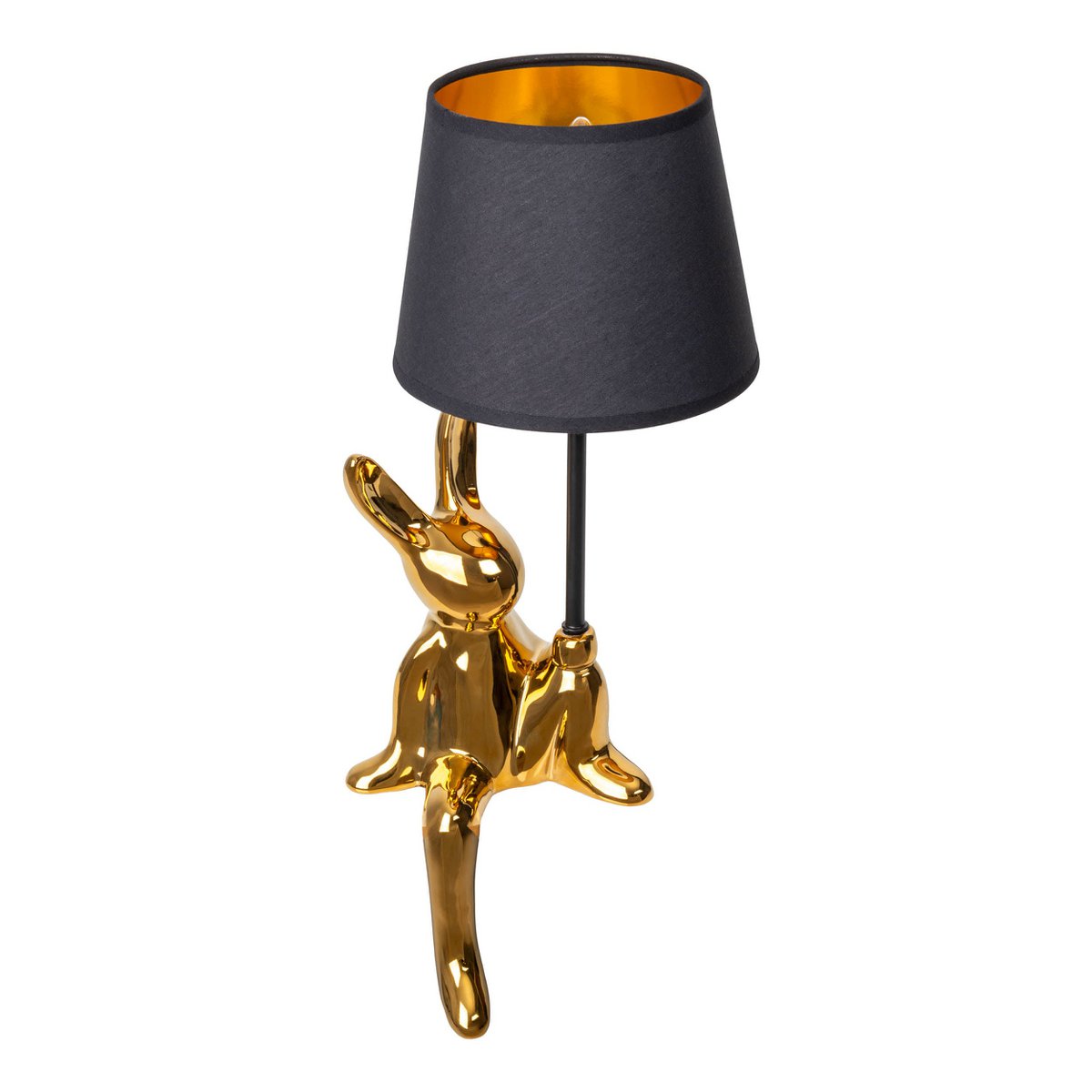 Tischleuchte "HELGE" Ø 18 cm, Höhe ca. 45 cm, aus Keramik in Schwarz und Gold, schwarzer Textilschirm