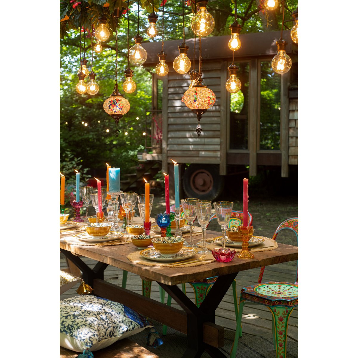 Orientalische Hängelampe mit Mosaik – Große Pendelleuchte in Orange