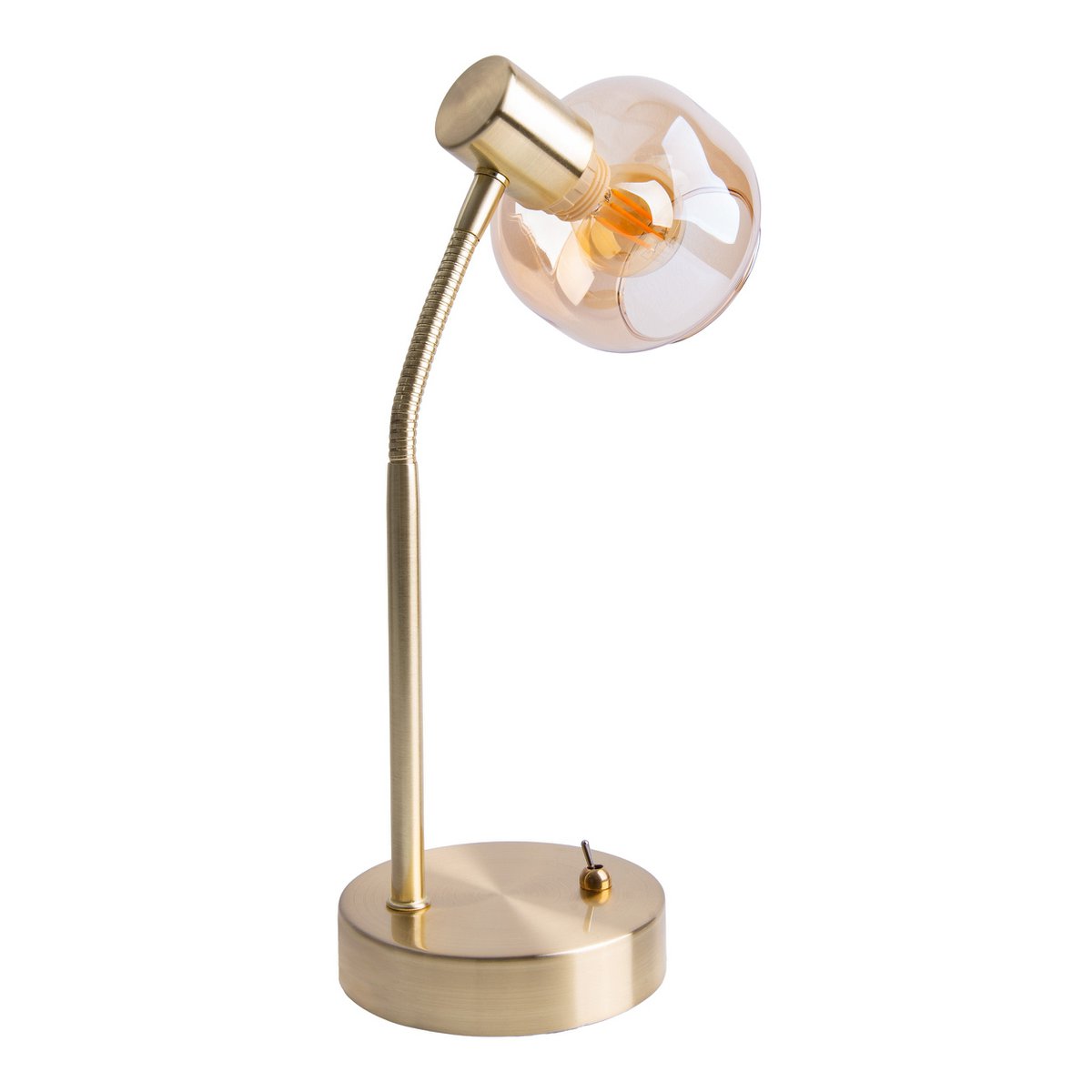 Tischleuchte "LIBBY", klassische Tischlampe aus messingfarbenem Metall und getöntem Glas in Amber, mit E14-Fassung, für Esszimmer, Wohnzimmer, Diele oder Büro, 34 cm hoch