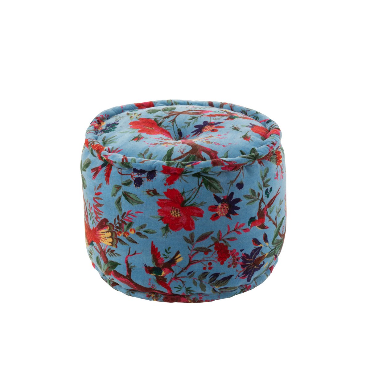J-line-Pouf um Vögel/Blumen Baumwollletze Blau