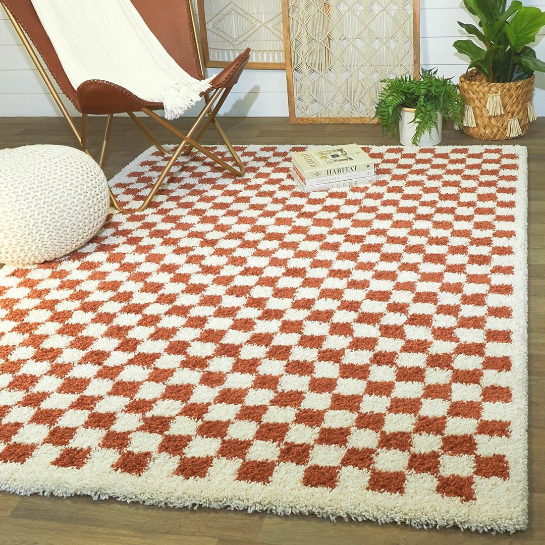 Weicher und sperriger langer Checker -Checkerboard -Checkterteppich