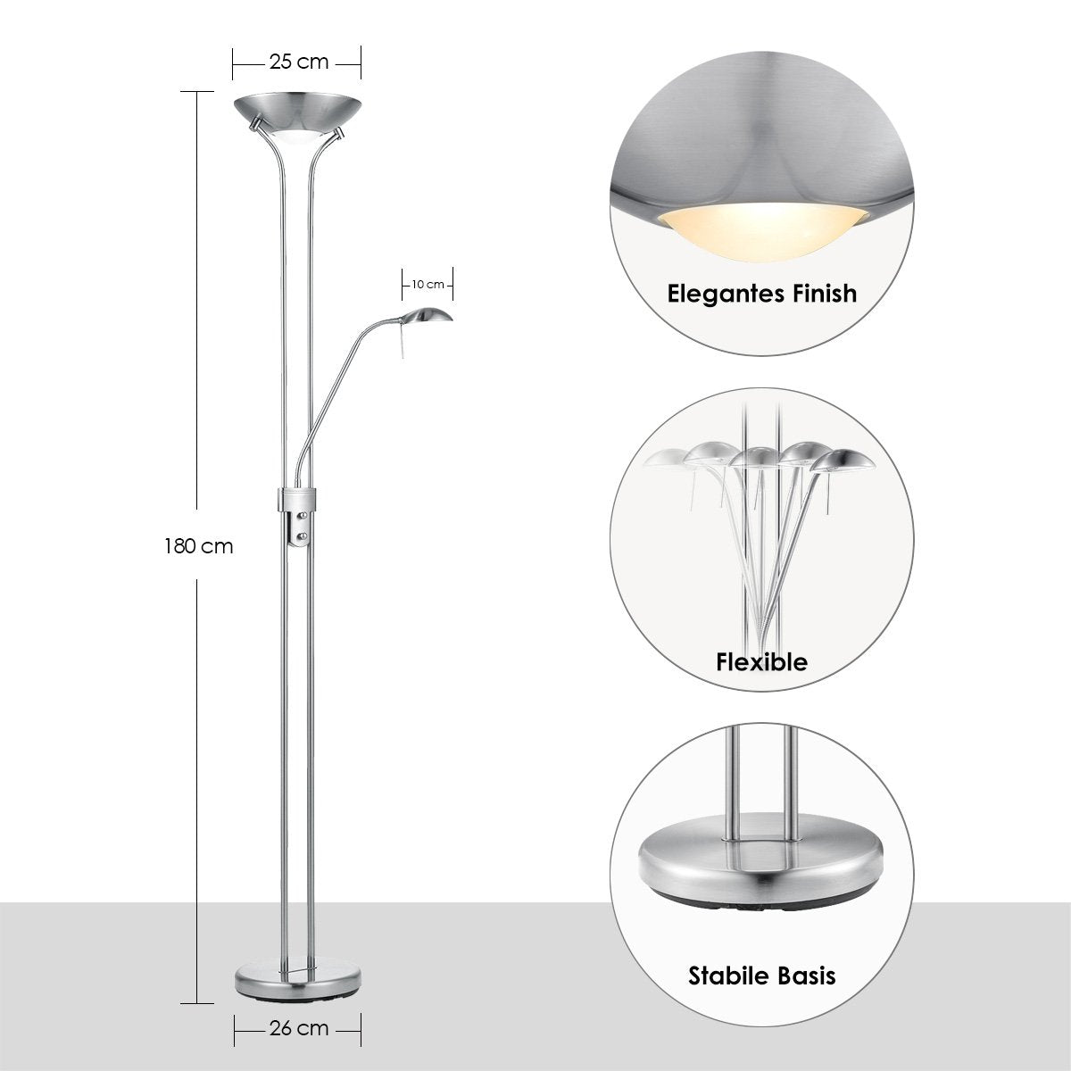 LED-Uplight-Stehleuchte – klassischer gebürsteter Stahl