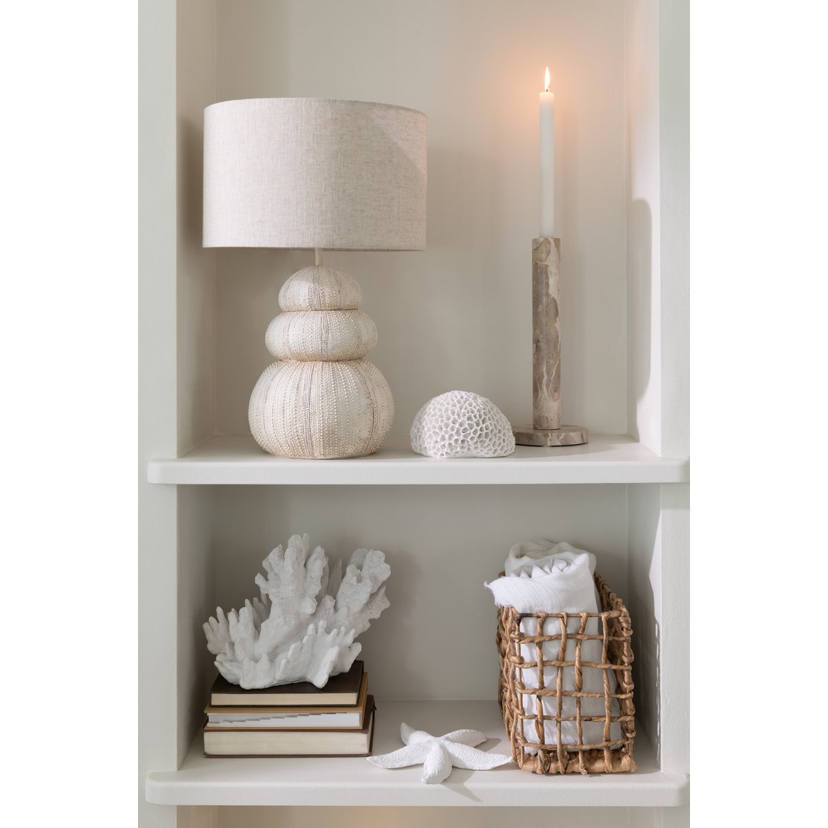 Tischlampe Seeigel Beige E27 Polyresin 60W Design