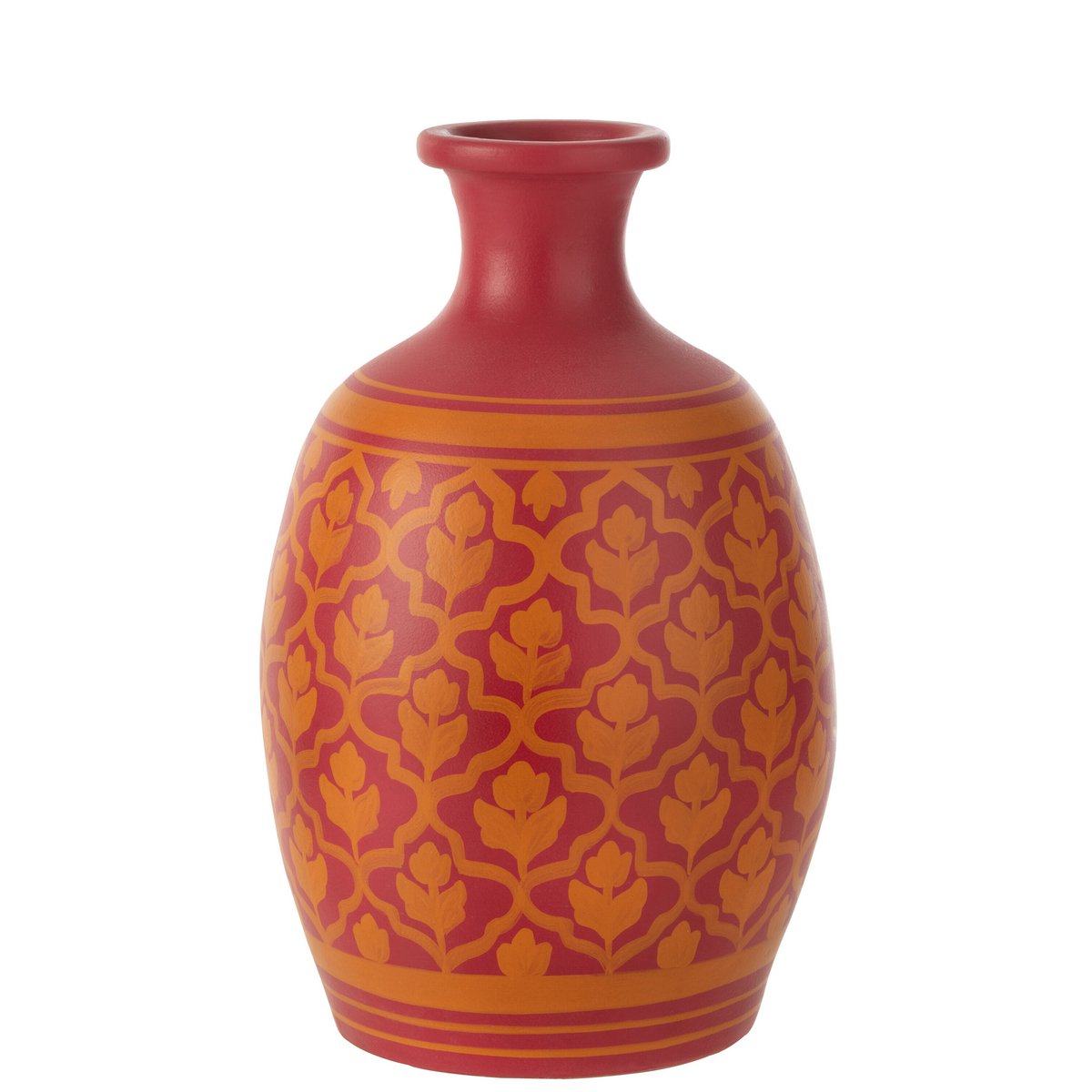 Keramikvase "Flowers and Lines" in Rosa und Orange – Terrakotta