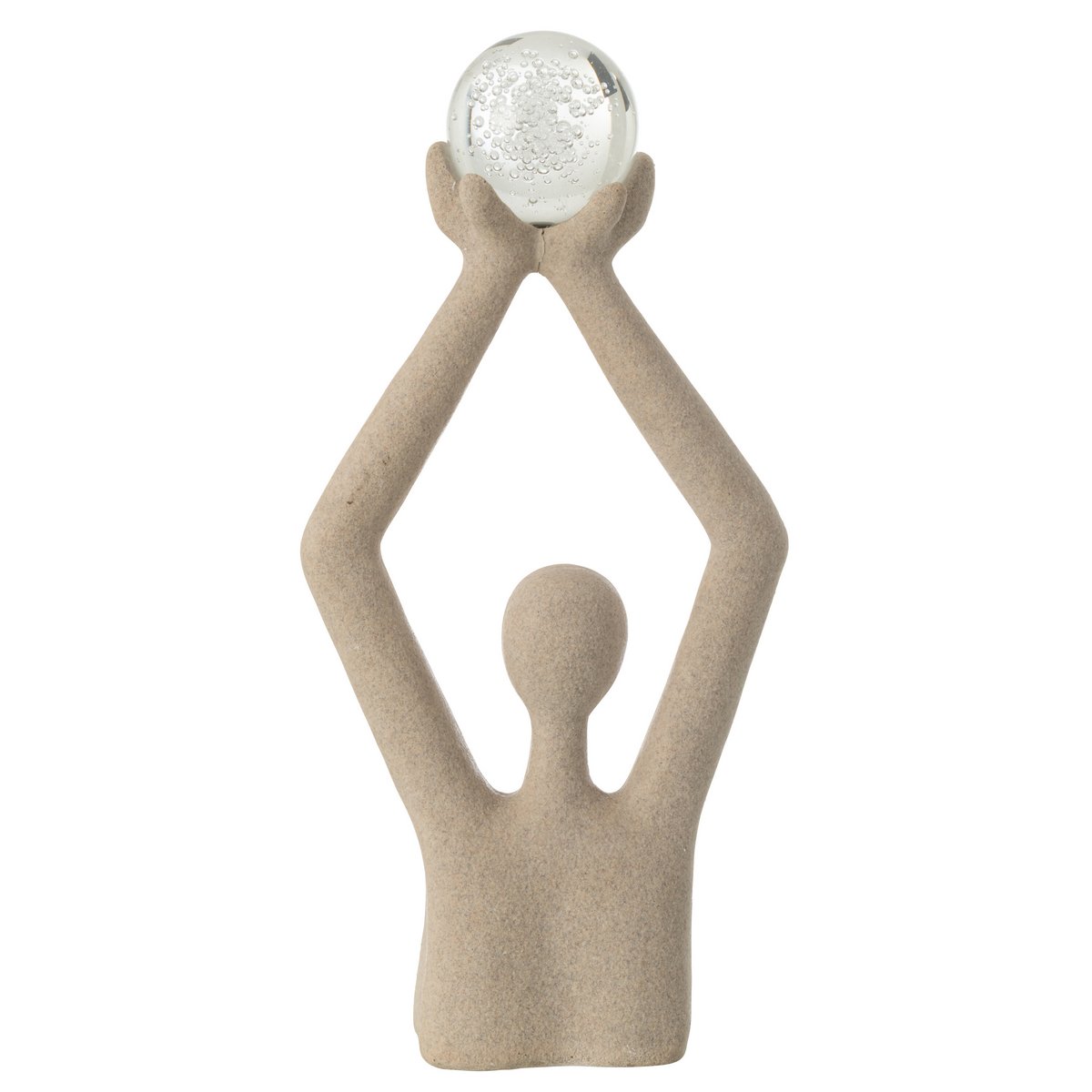 Skulptur Büste mit Glaskugel – Abstrakte Kunstfigur in Beige