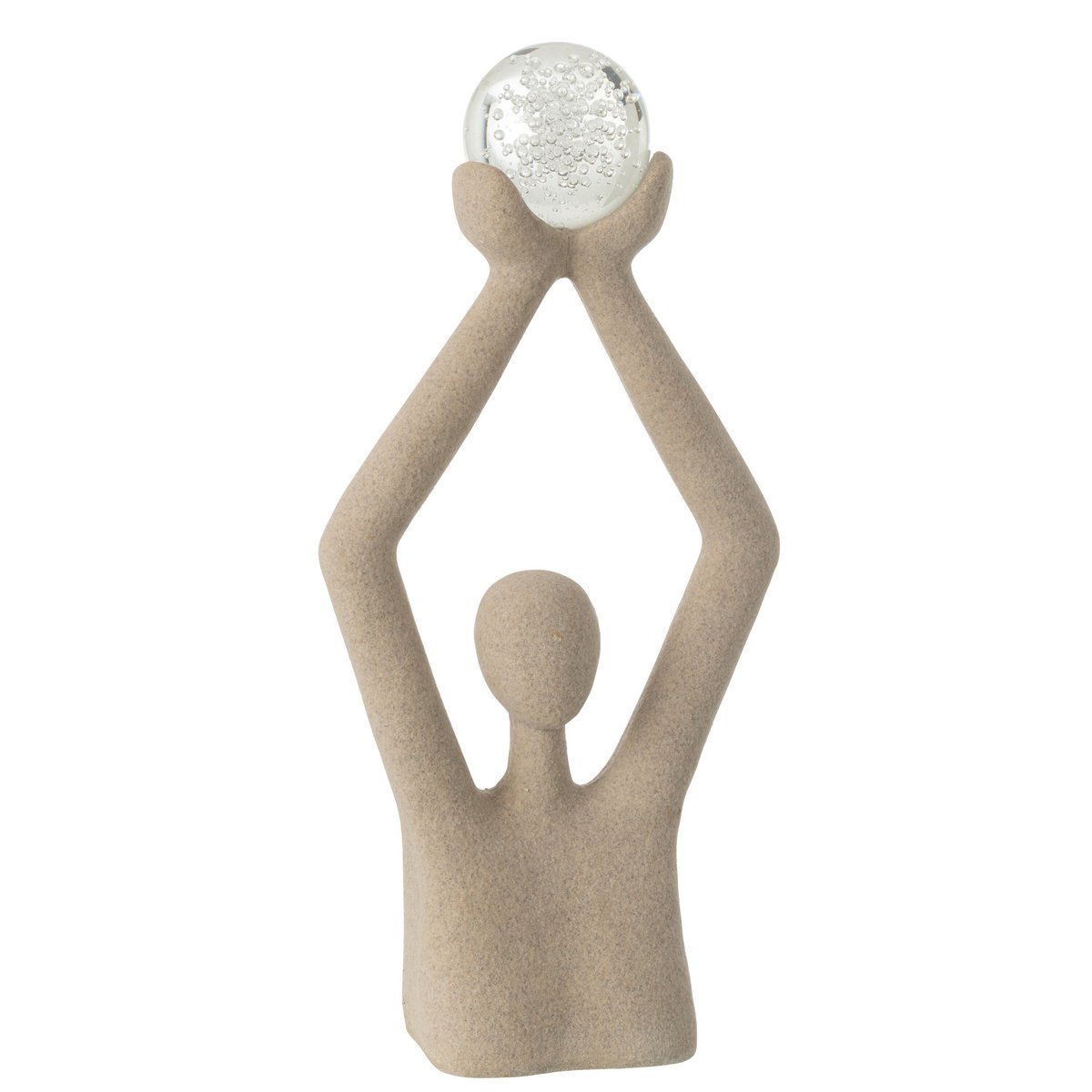 Skulptur Büste mit Glaskugel – Abstrakte Kunstfigur in Beige