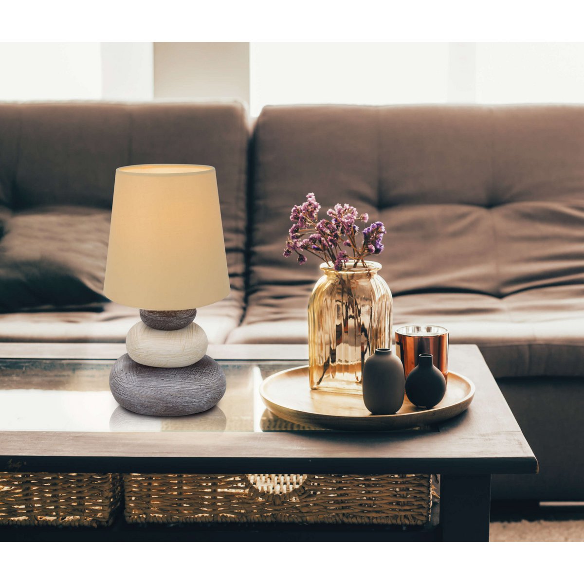 Keramik Tischleuchte "STONEY", Tischlampe aus Keramik, natur, mit E14-Fassung, Tischlampe für Esszimmer, Wohnzimmer, Diele oder Büro, oder als Nachttischlampe, 31 cm hoch