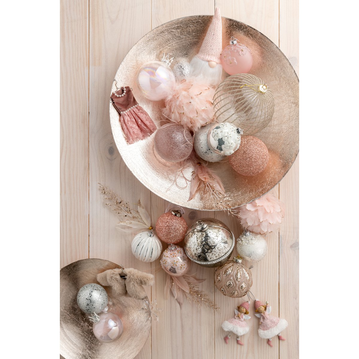 J-Line Weihnachtskugel Crown Plume – Glas – hellrosa – klein – 6er-Box