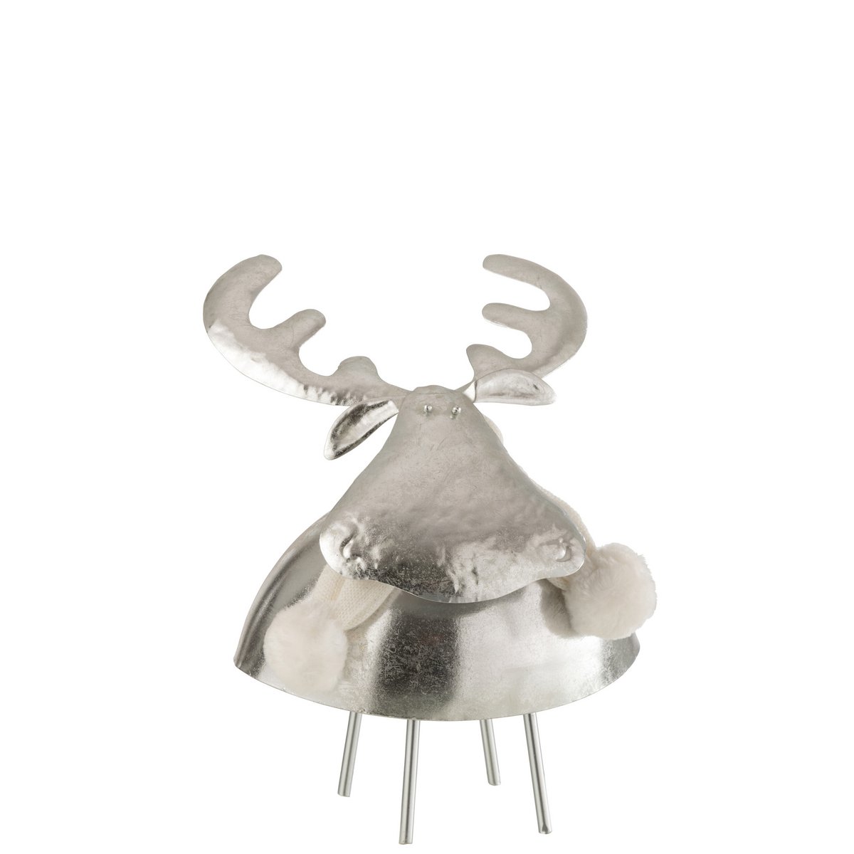 Glänzender Hirsch aus Metall mit Flauschdetails - Groß - Silber/Weiß