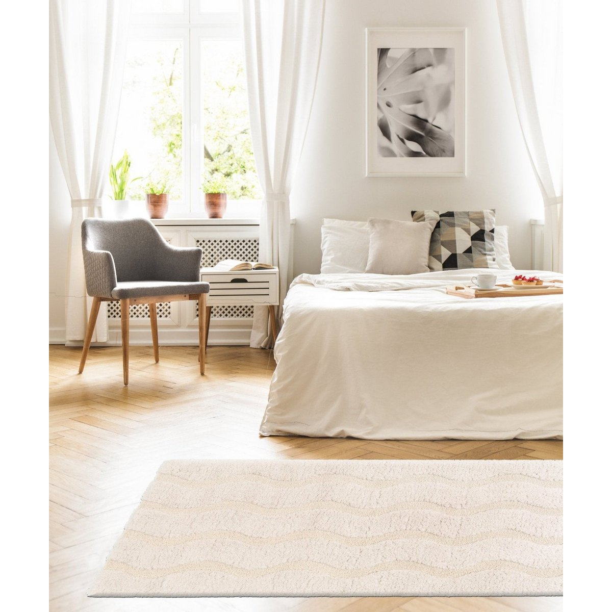 Weicher zotteliger Teppich im recycelten Polyester mit modernem Relief Pemberley