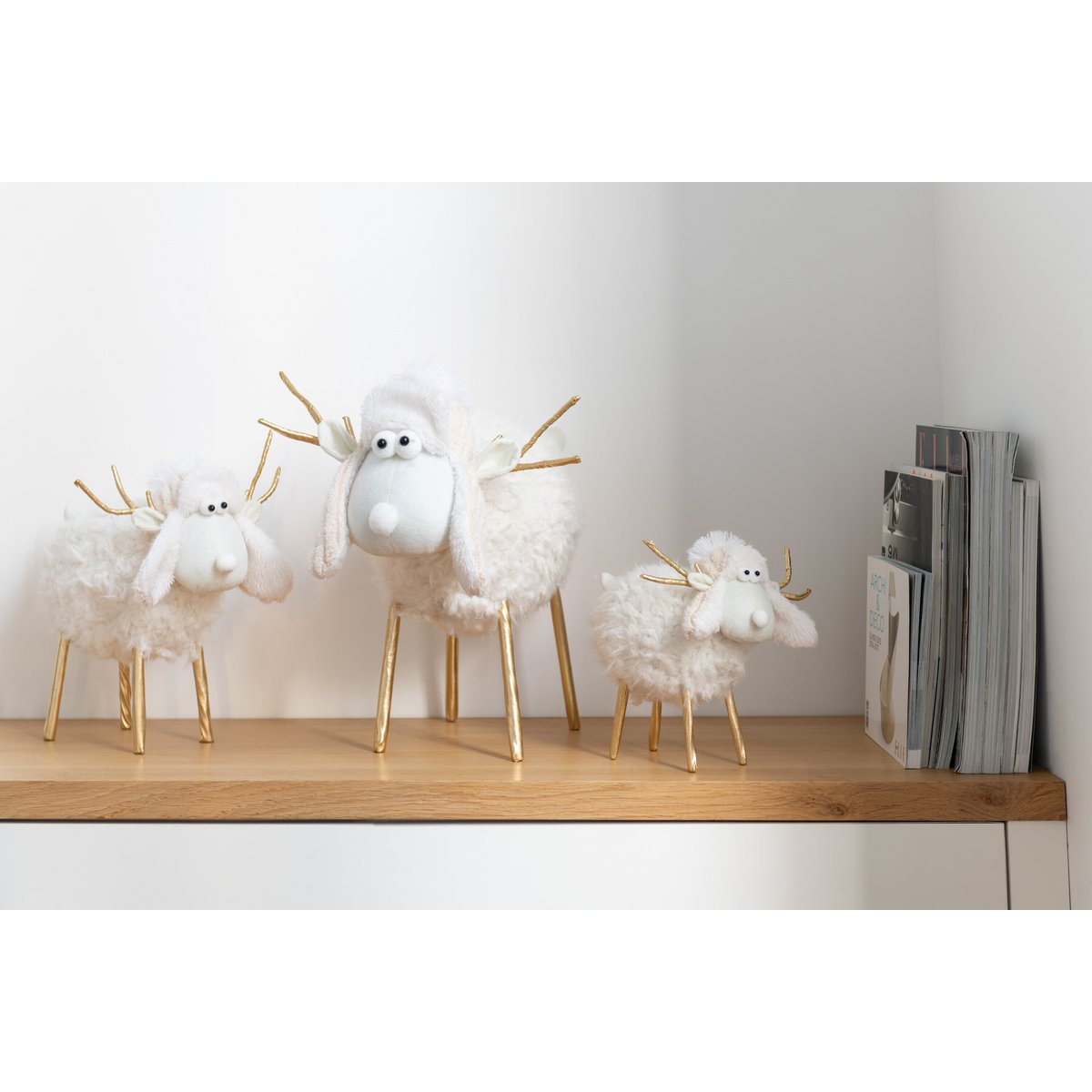 J-Line Rentierhut Textil Creme/Gold Medium