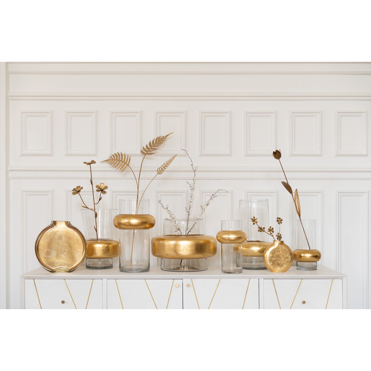 J-Line Vaas Miki - glas - transparant/goud - groot