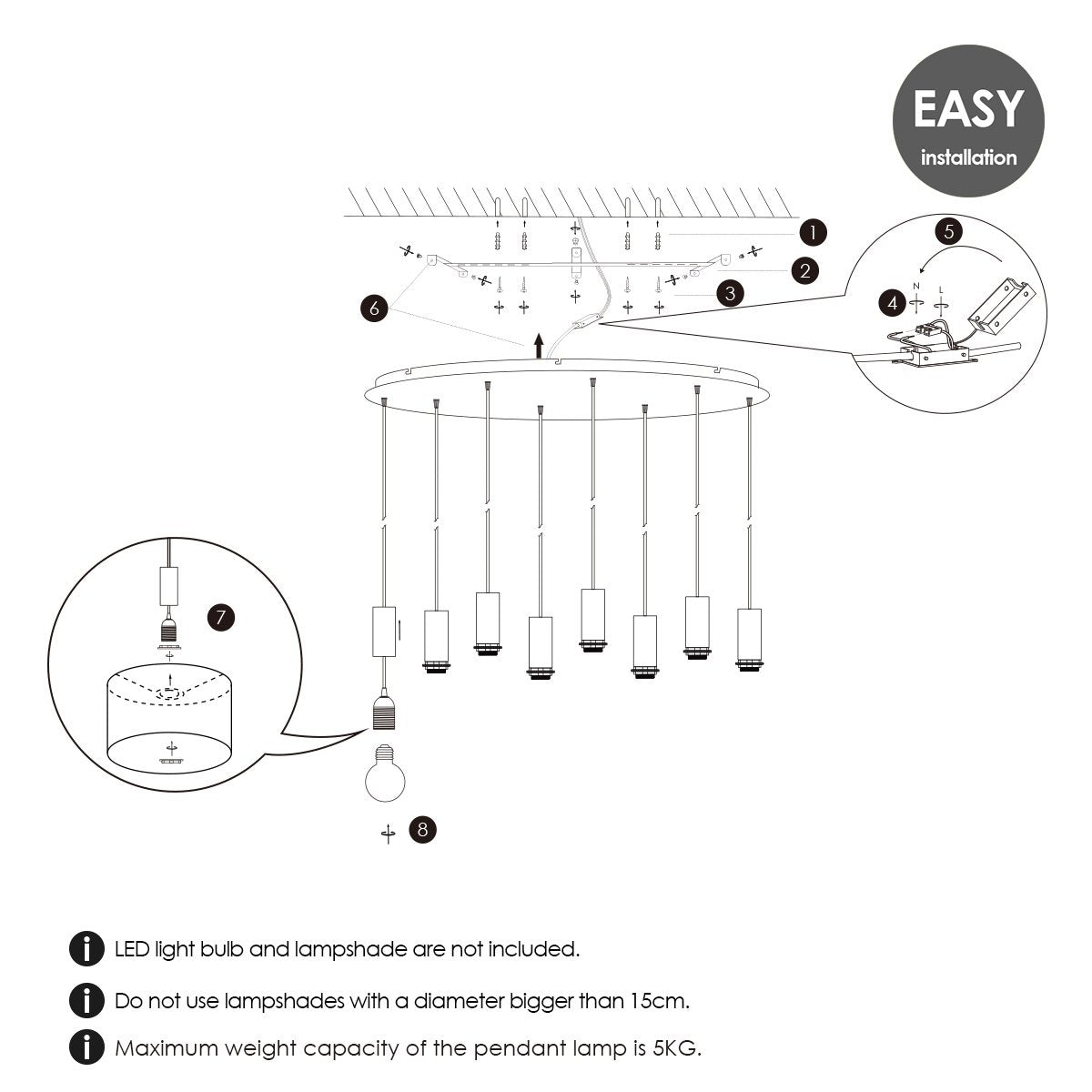 Ovale Metall-Hängelampe 8L - 100/30/117,5CM