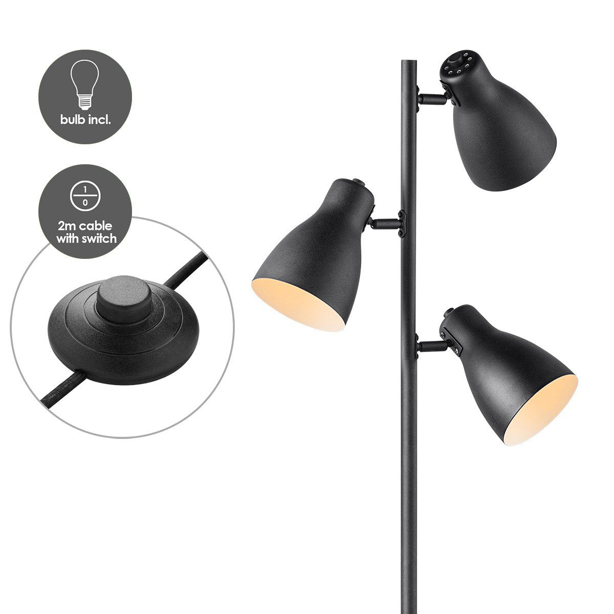 Stehlampe 3L Schwarz - moderne Stehlampe Schwarz schwarz