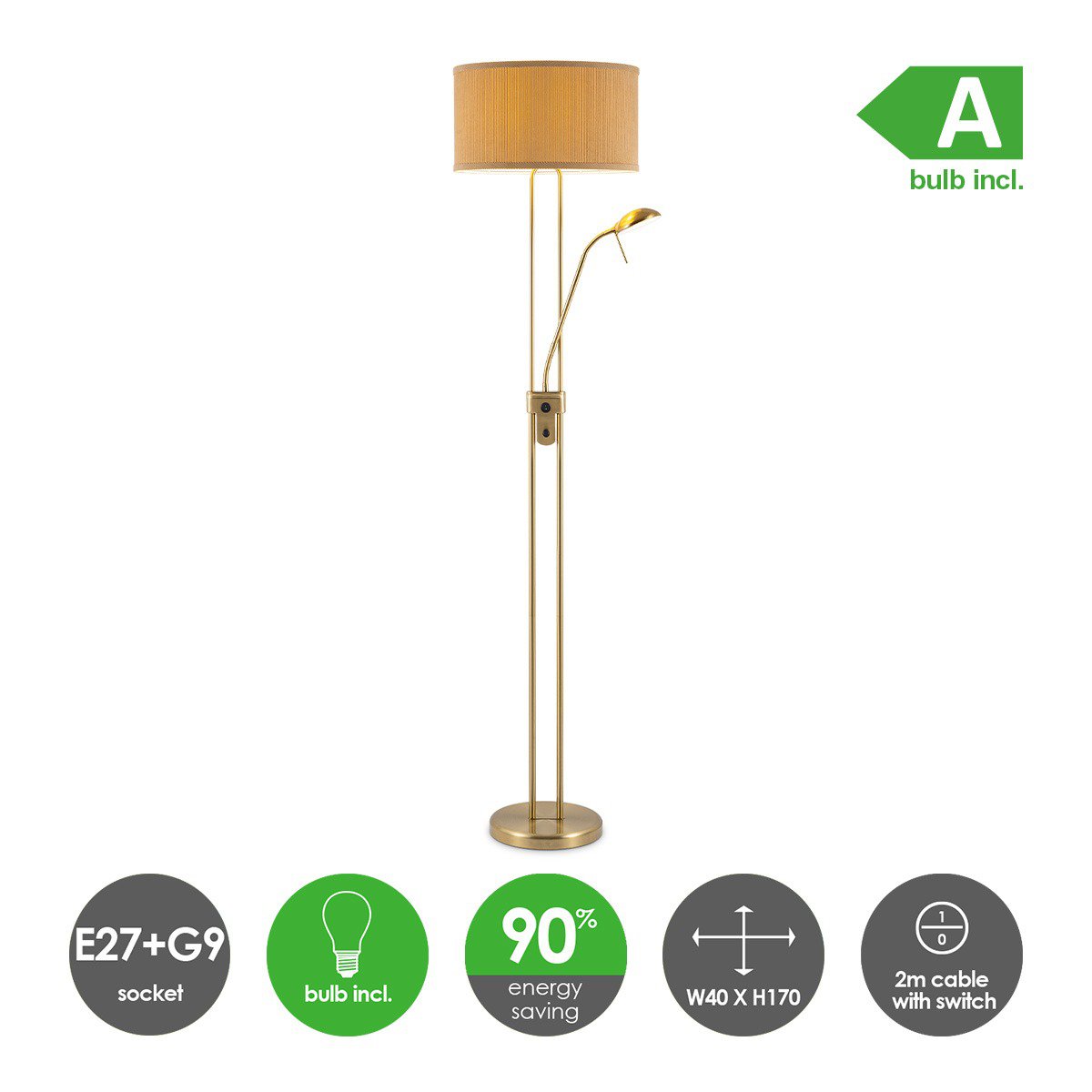 Stehlampe - 40/40/170 cm - Leinenlampenschatten