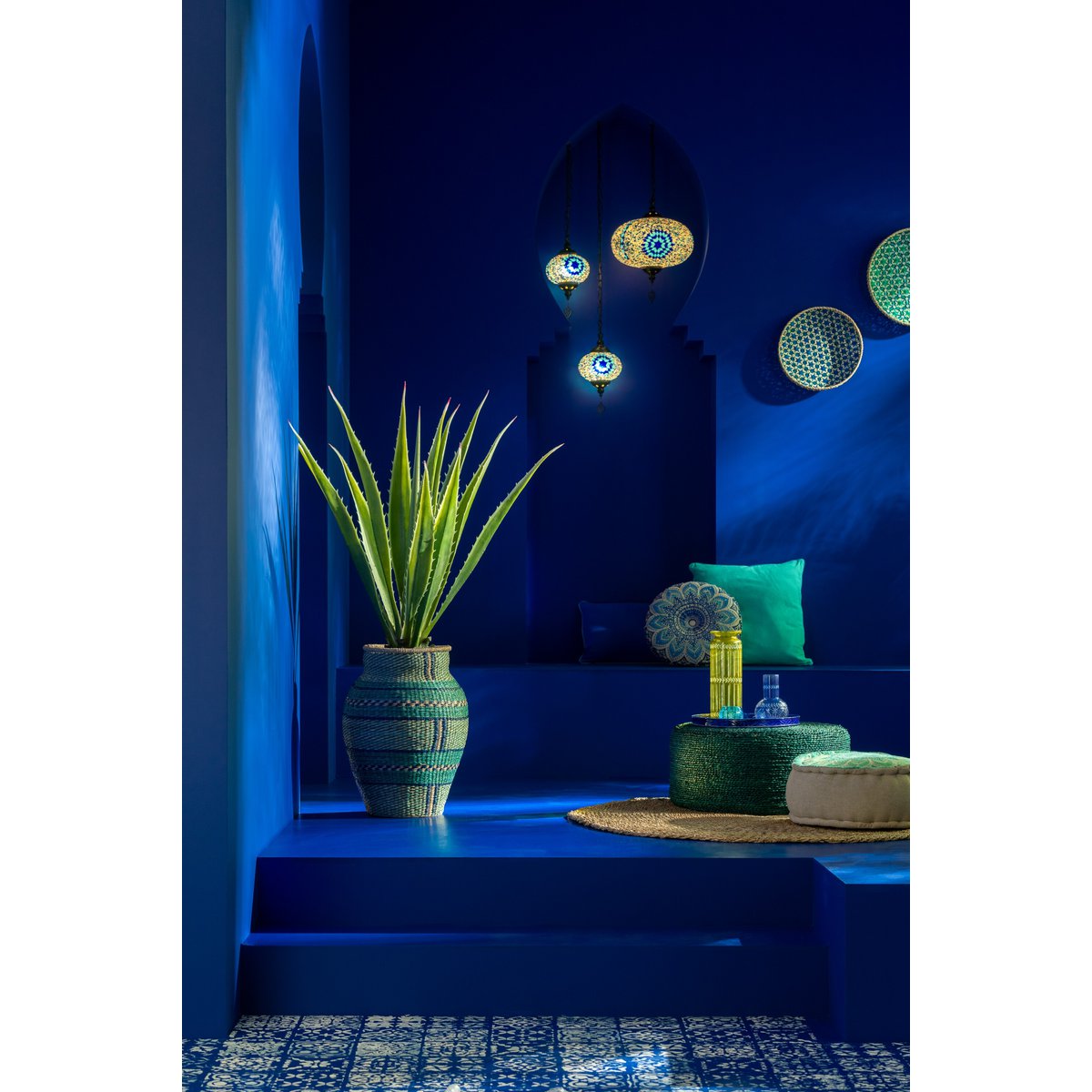 J-Line Hanglamp Mozaïek Glas/Metaal Blauw Klein