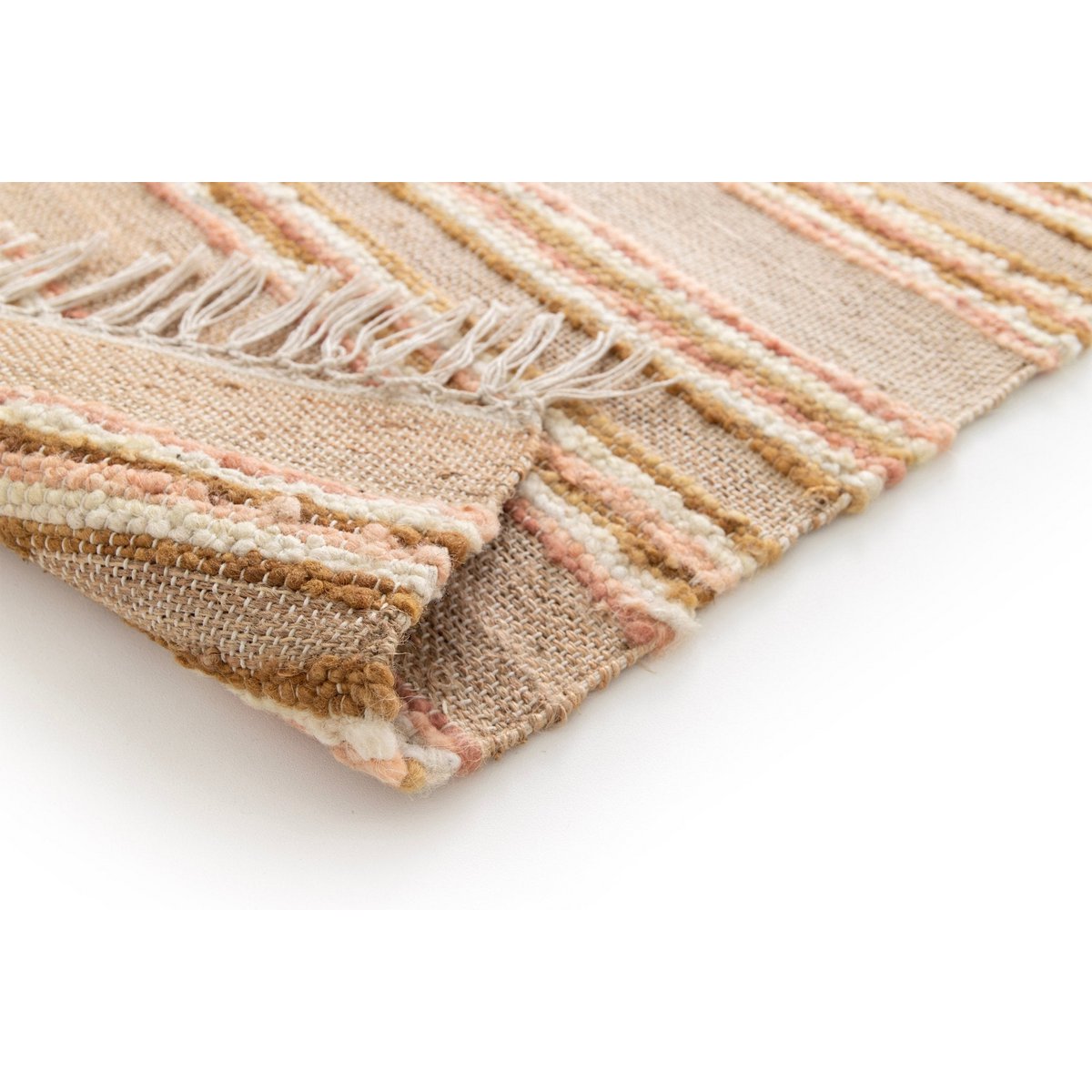 Handgefertigter Woll -Wollteppich und Jute Raj