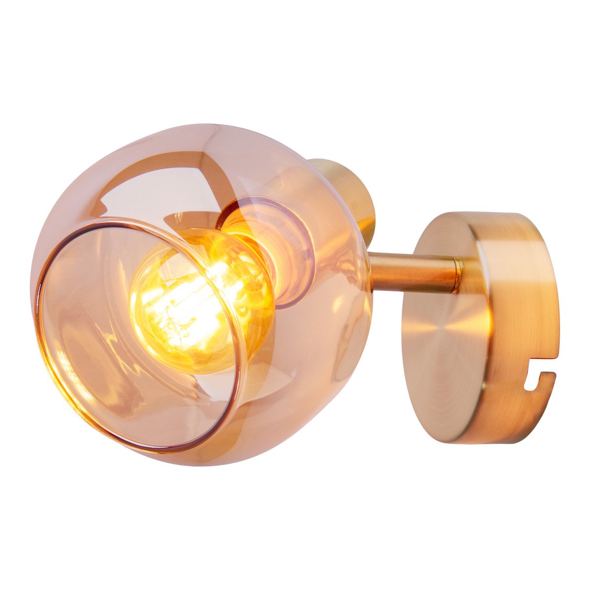 Glas-Wand Spot "LIBBY", klassische Wandlampe aus messingfarbenem Metall und getöntem Glas in Amber, mit E14-Fassung, für Esszimmer, Wohnzimmer, Diele oder Büro, 16 cm