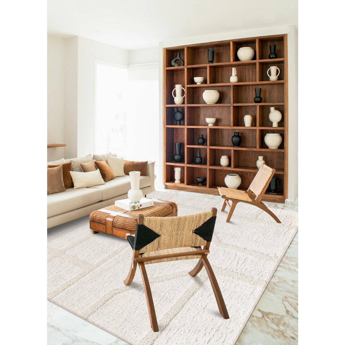 Weicher Teppich mit skulpturaler Erleichterung im recycelten Polyesterflüstern