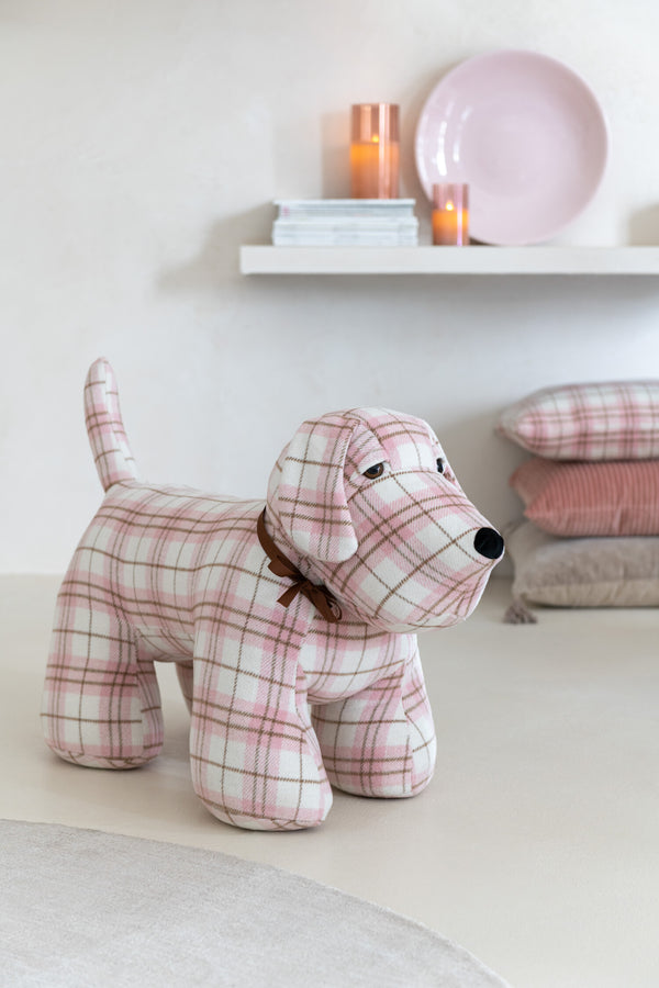2er-Set Türstopper Hund Kariert Stehend Textil in Weiß Rosa Breite 81cm