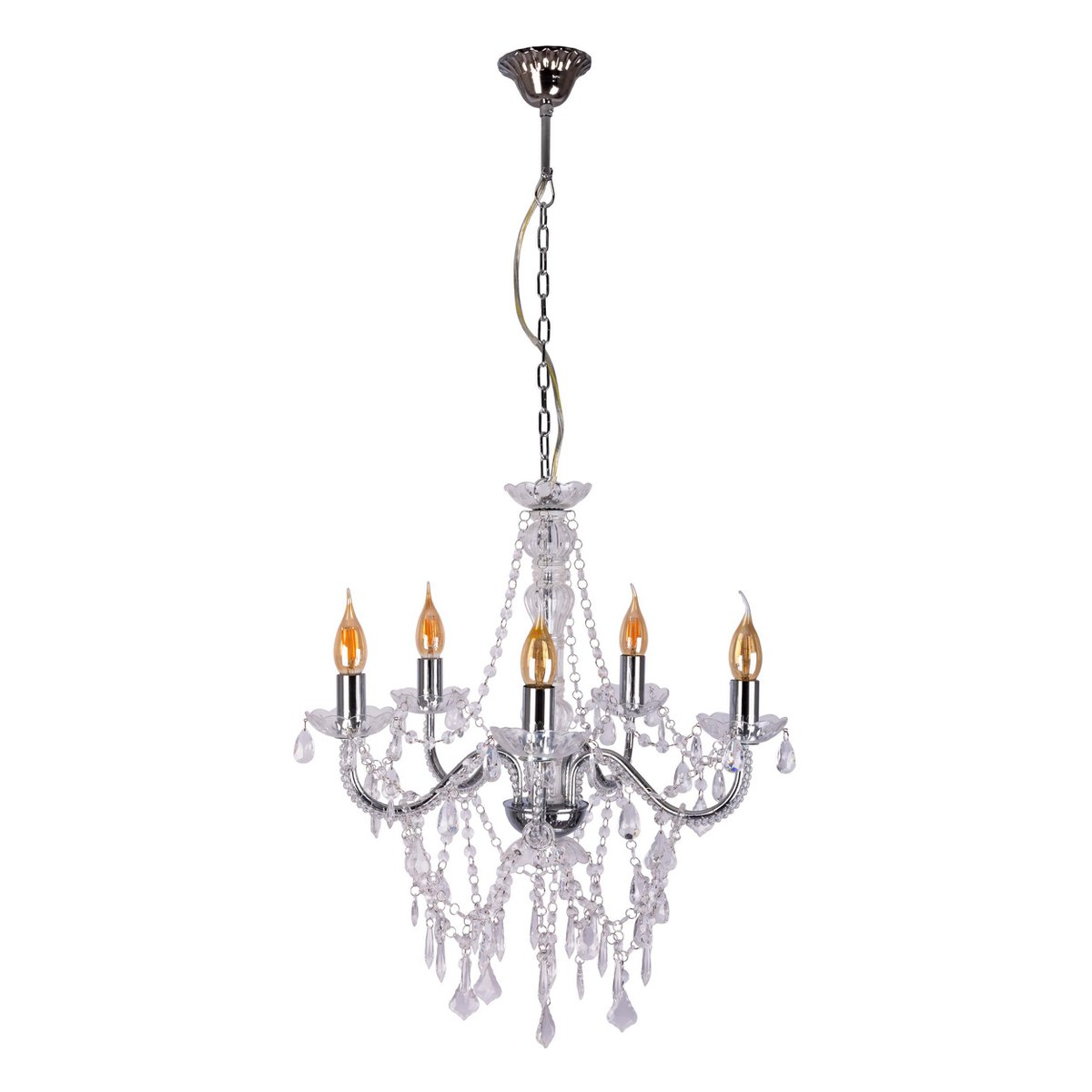 5er Krone "CECILIA" für E14 Sockel, Ø 52 cm, aus Metall und Acryl, in Chrom