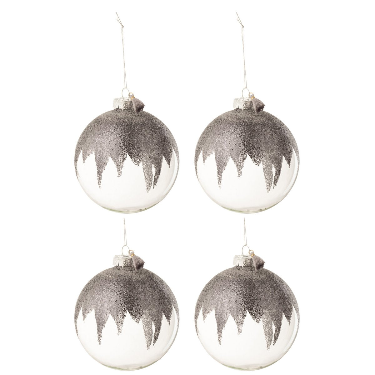 J -Line Christmas Ball Mini Pinsel - Glas - Grau/transparent - l - Box von 4