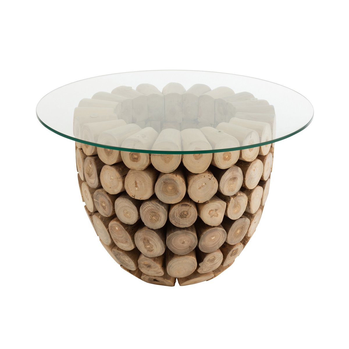 Beistelltisch Teak Circles Teakholz Glas Rund Natur 45cm