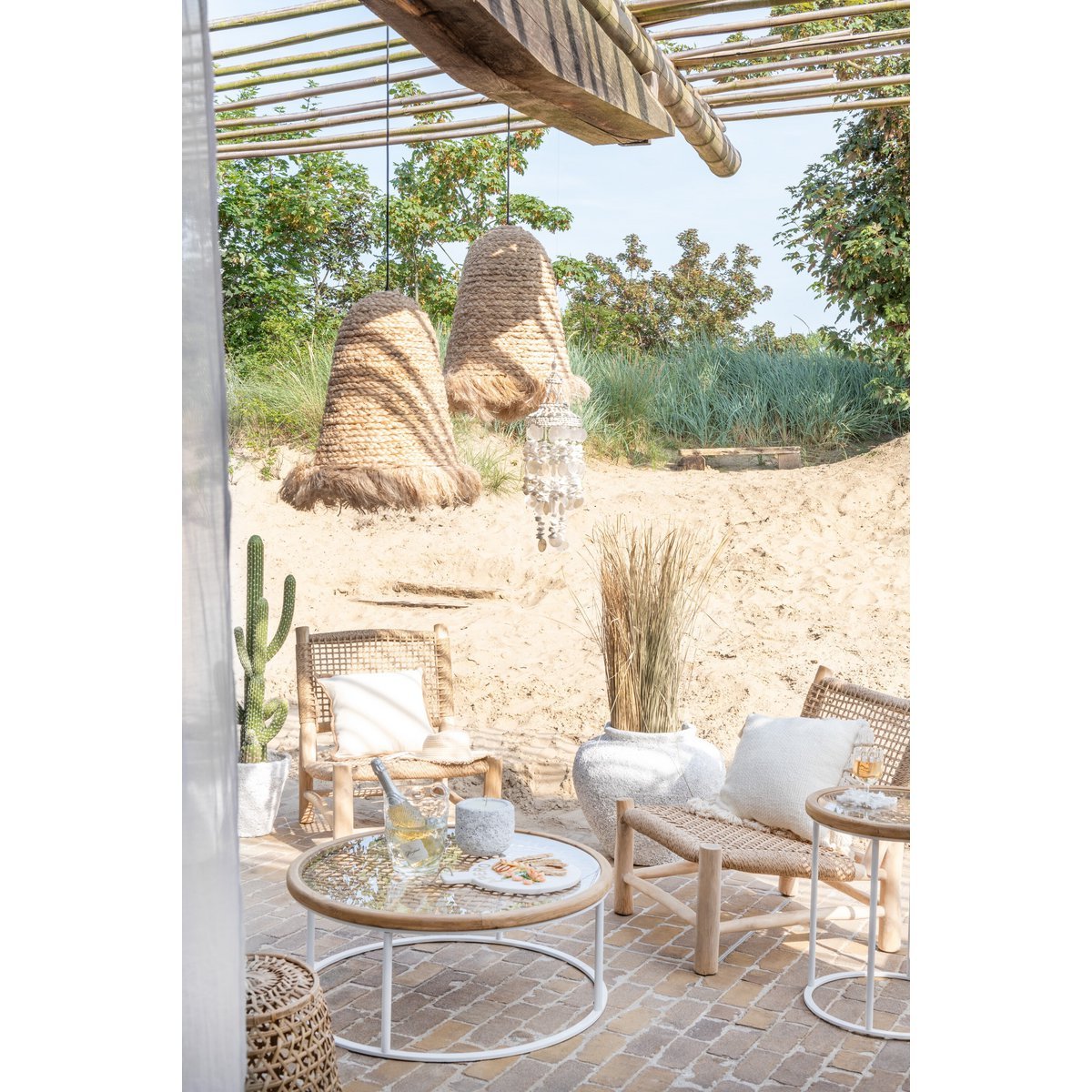 Couchtisch Mati – Runder Holztisch mit Glas und Metall