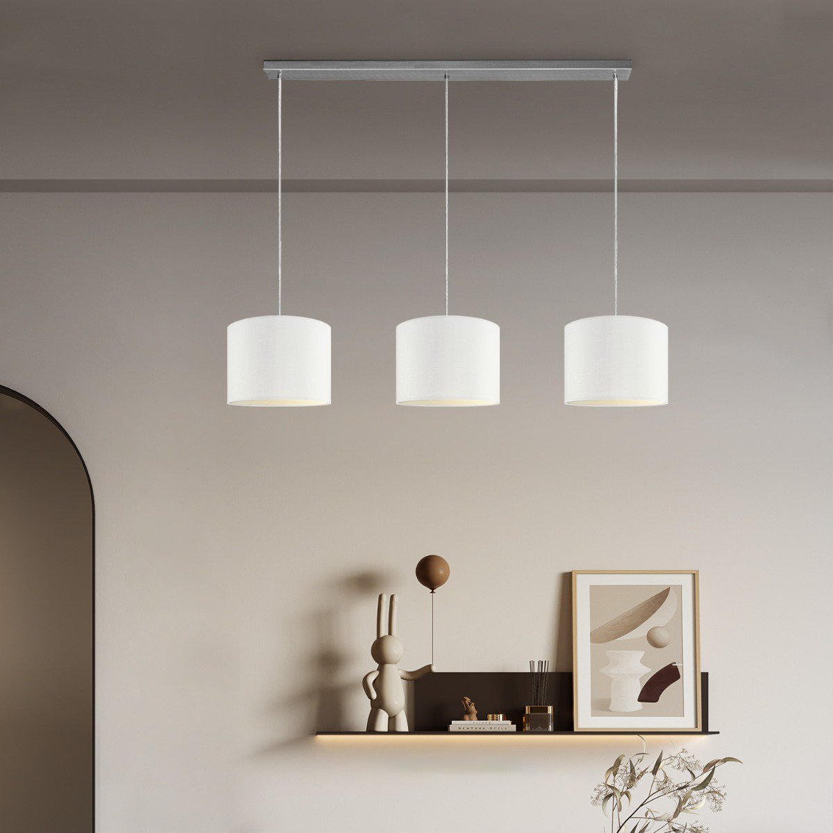 Hängelampe Beam 3L, E27, weißer Lampenschirm, 25 cm