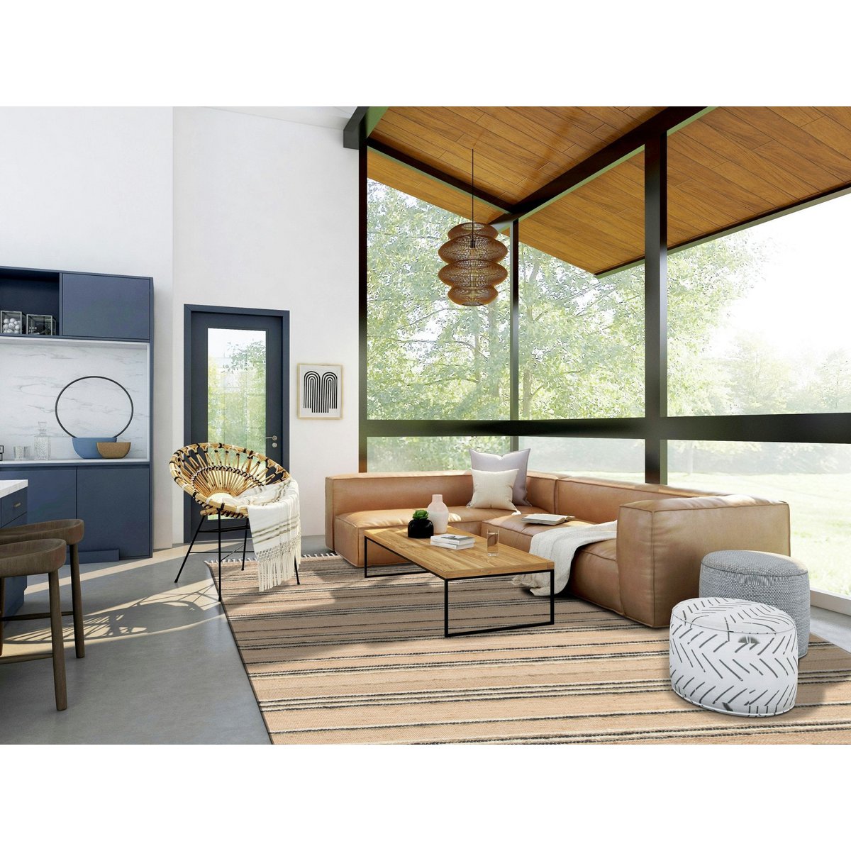 Handgefertigter Woll -Wollteppich und Jute Raj