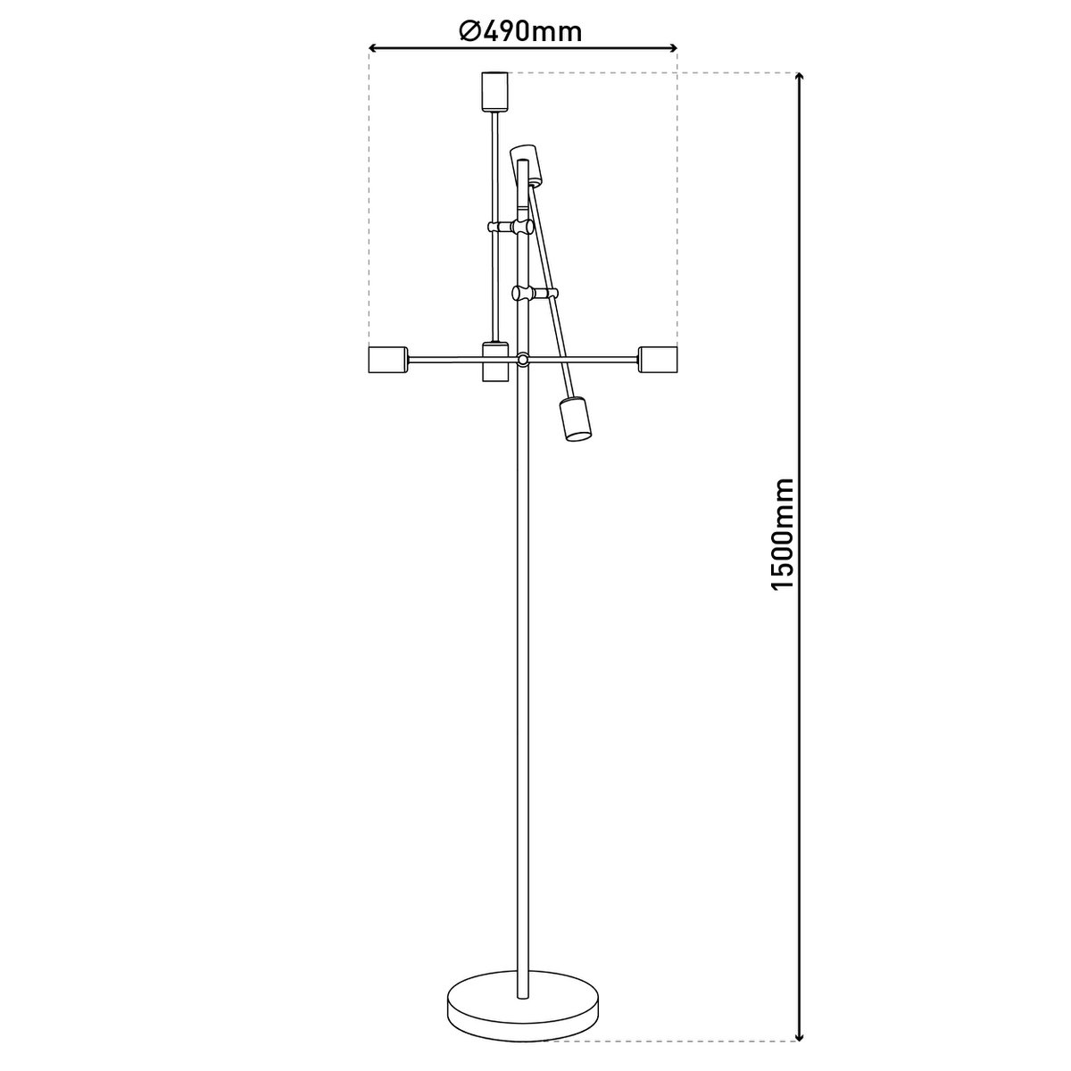 Stehleuchte "MODO" aus Metall in Schwarz,, Fassungen in Gold, E27-Fassung, Stehlampe für Wohnzimmer, Esszimmer, Küche, Diele, Flur oder Büro, 150 x 49 cm