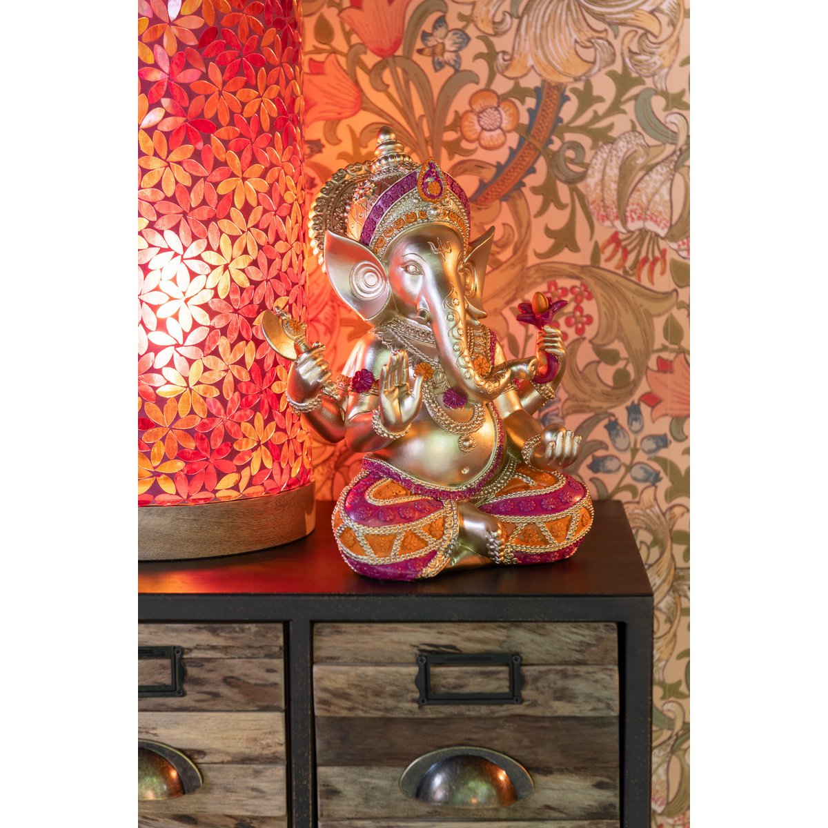 Ganesha Statue sitzend – Goldene Hindu-Figur aus Polyresin 28cm