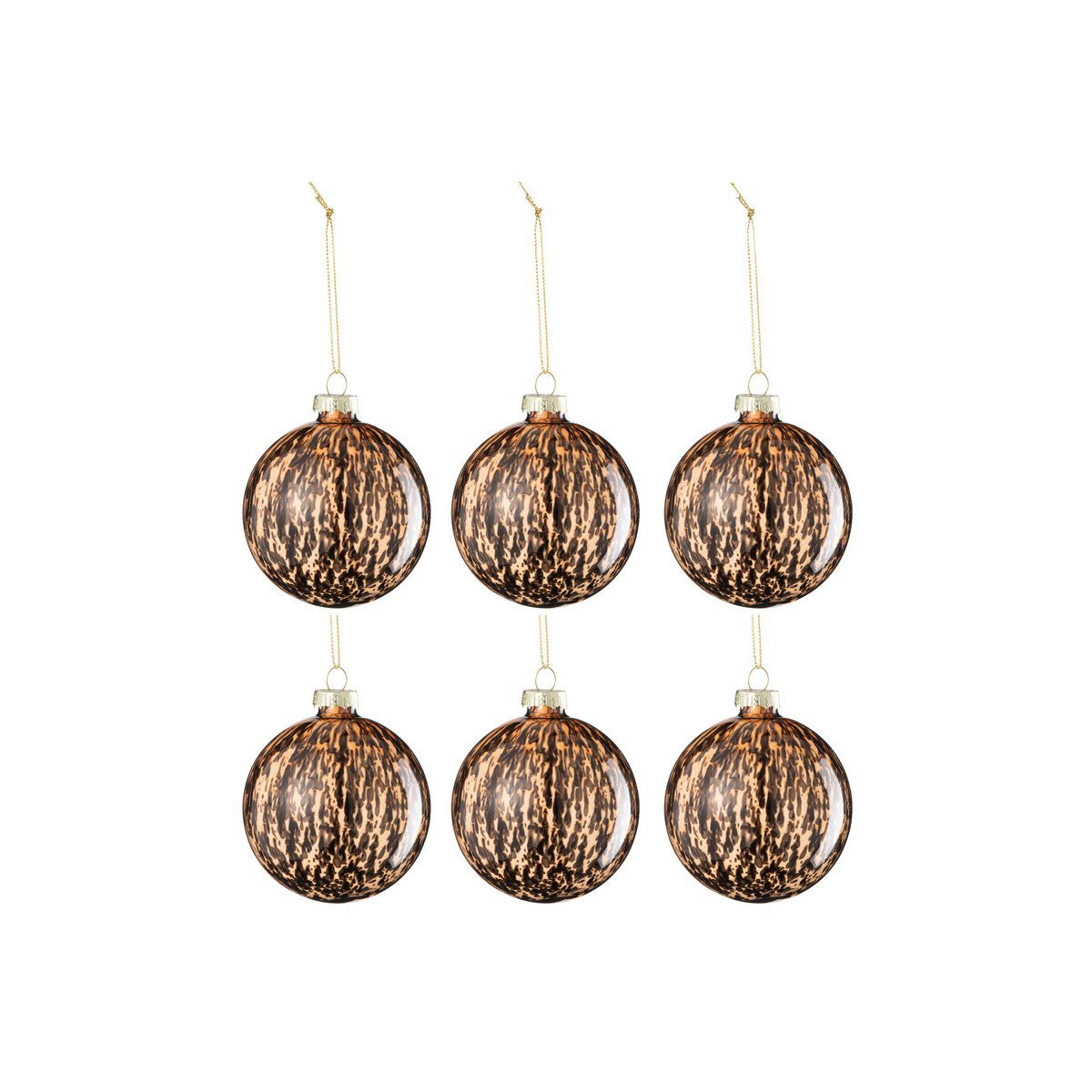 J-Line Box mit 6 Weihnachtskugeln aus Glas, braun/schwarz, klein
