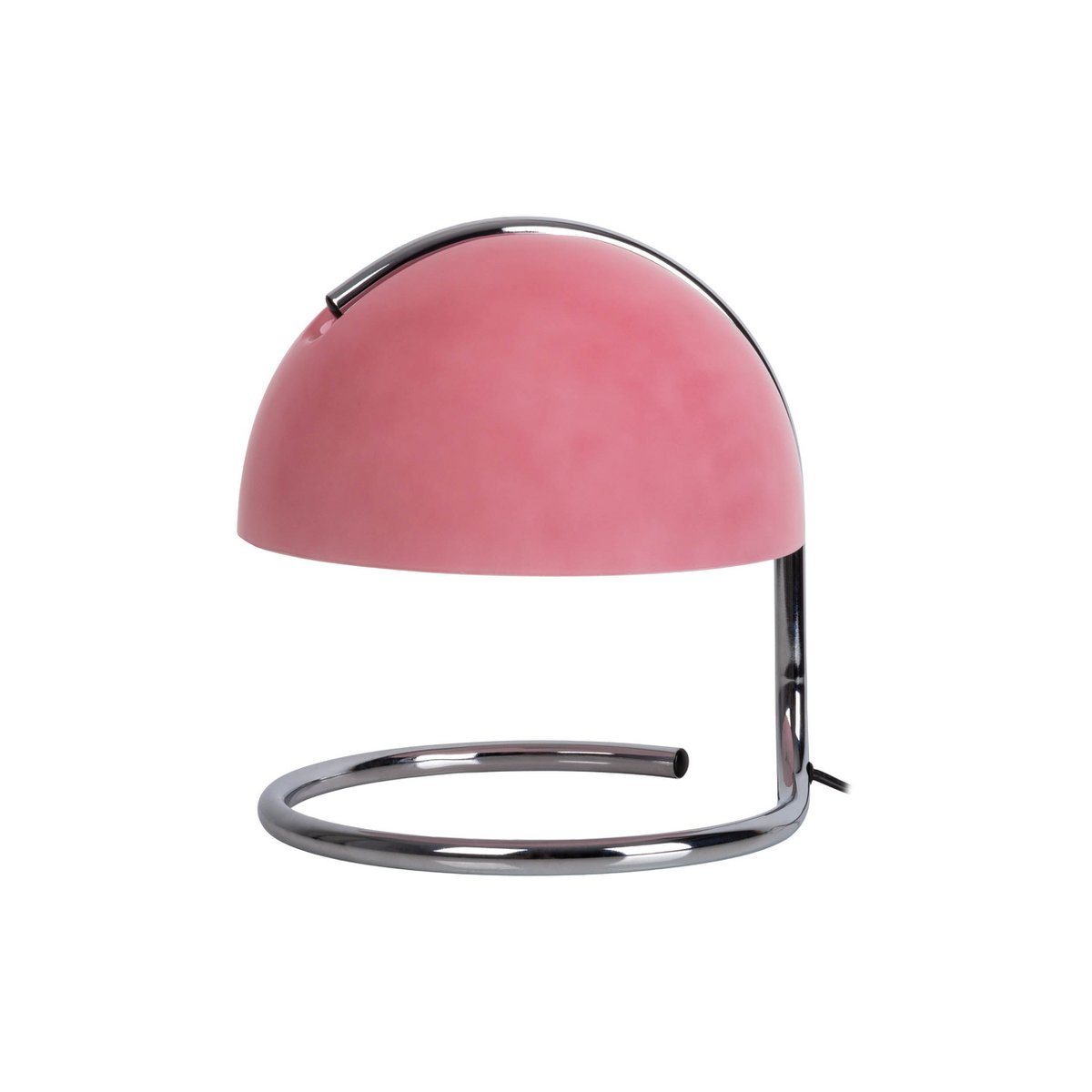 Tischleuchte "BURANO" rosa, ca. 25 cm hoch, Ø 23,5 cm, aus chromfarbenem Metall und rosanem Glas, E27.