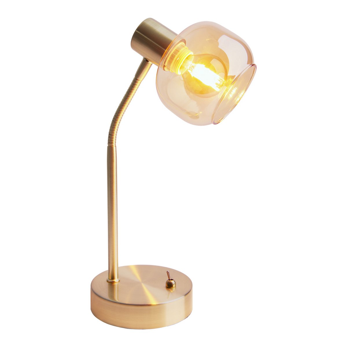 Tischleuchte "LIBBY", klassische Tischlampe aus messingfarbenem Metall und getöntem Glas in Amber, mit E14-Fassung, für Esszimmer, Wohnzimmer, Diele oder Büro, 34 cm hoch